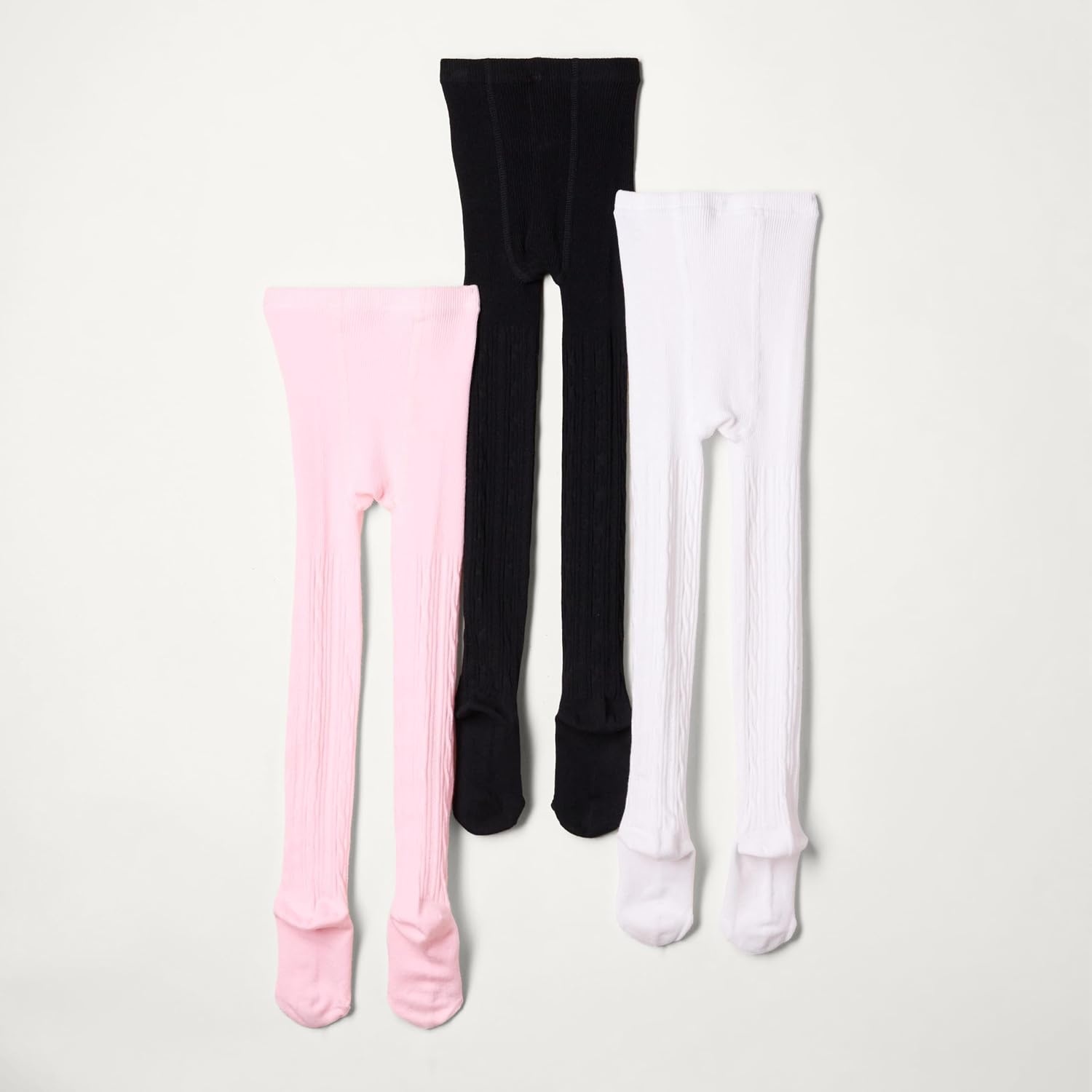 image:imageAmazon Essentials Girls Stretchy Cable Knit Tights Pack of 3BlackPinkWhite