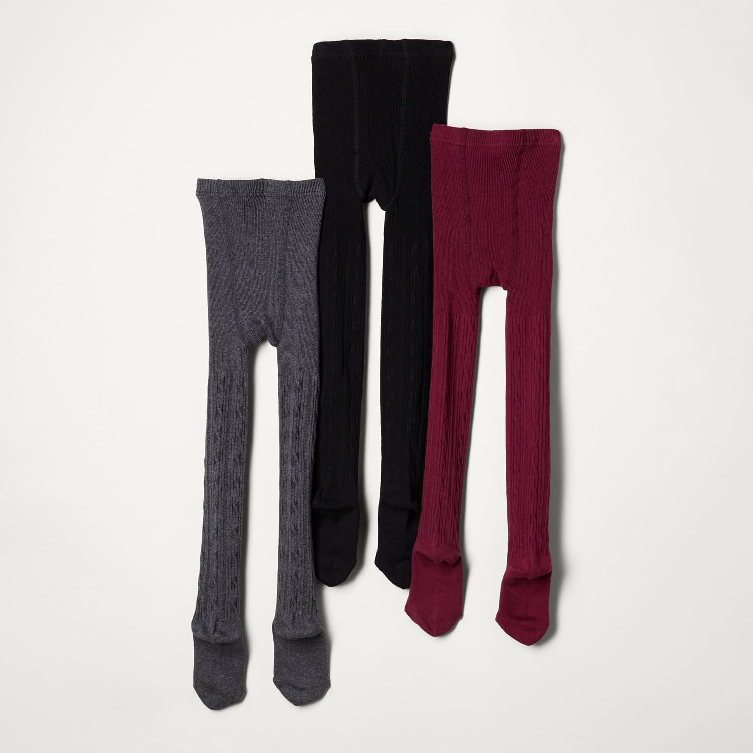 image:imageAmazon Essentials Girls Stretchy Cable Knit Tights Pack of 3BurgundyBlackCharcoal Grey Heather