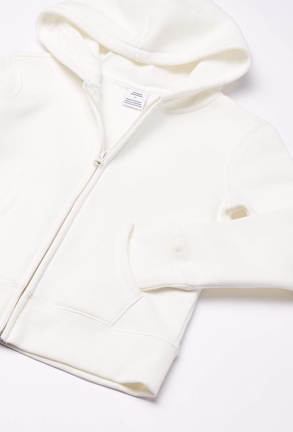 image:imageAmazon Essentials Girls and Toddlers Fleece ZipUp Hooded Sweatshirt with Lined Hood and Rib Knit DetailWhite