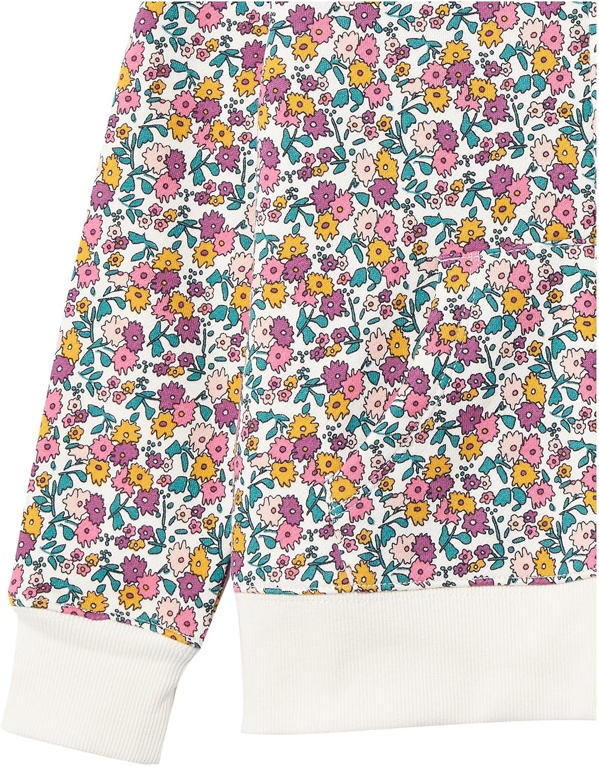 image:imageAmazon Essentials Girls and Toddlers Fleece ZipUp Hooded Sweatshirt with Lined Hood and Rib Knit DetailWhite Ditsy Floral