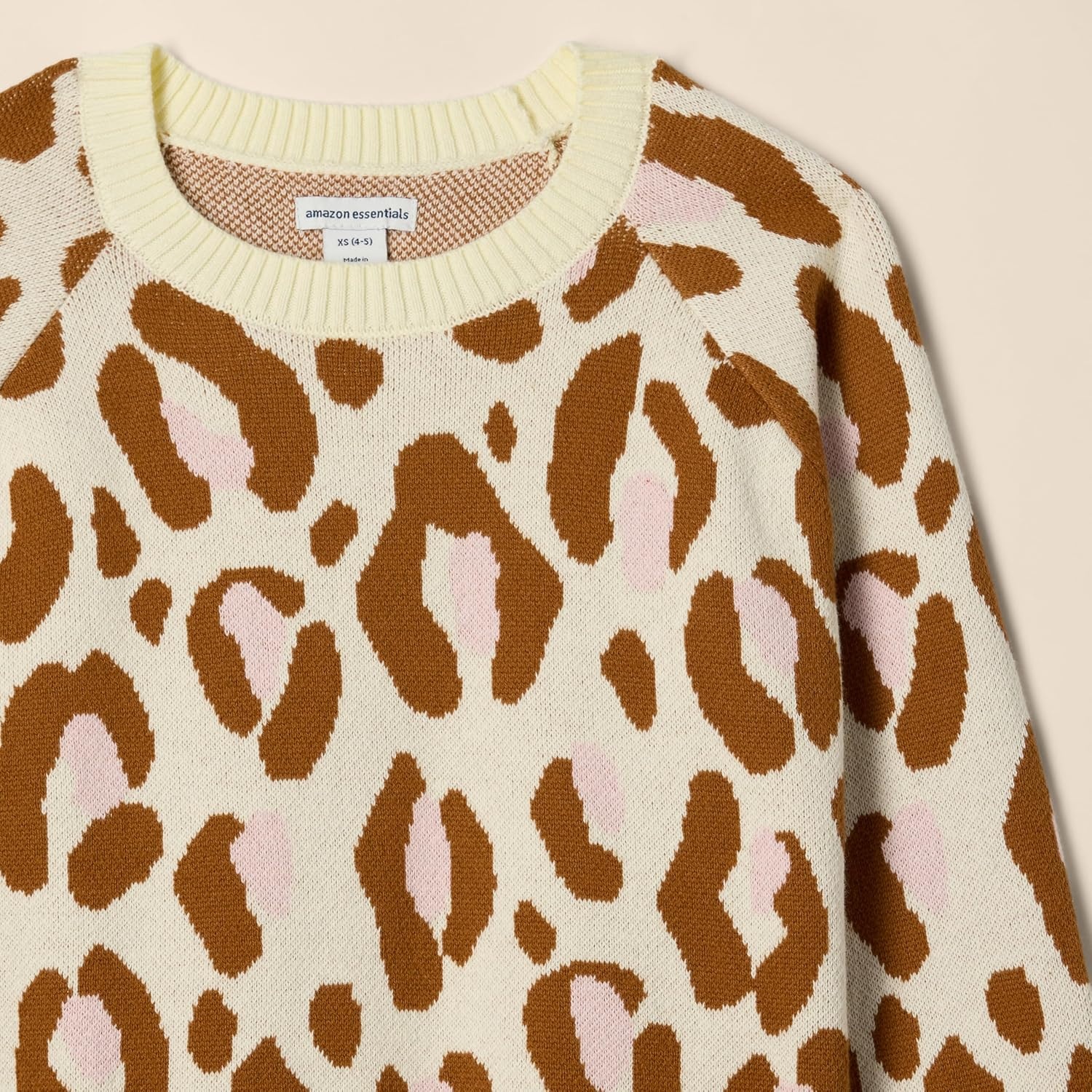 image:imageAmazon Essentials Girls and Toddlers Knitted Pullover Crewneck SweaterIvory Leopard