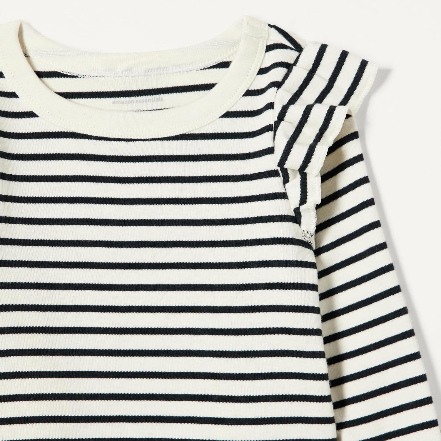 image:imageAmazon Essentials Girls and Toddlers Long Sleeve Ruffle TShirtNavyFrench Stripe