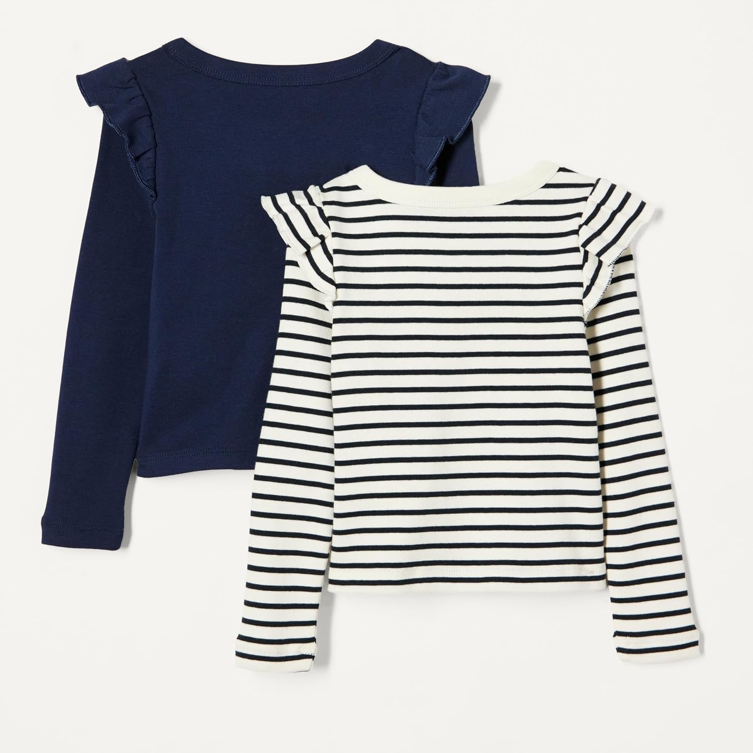 image:imageAmazon Essentials Girls and Toddlers Long Sleeve Ruffle TShirtNavyFrench Stripe