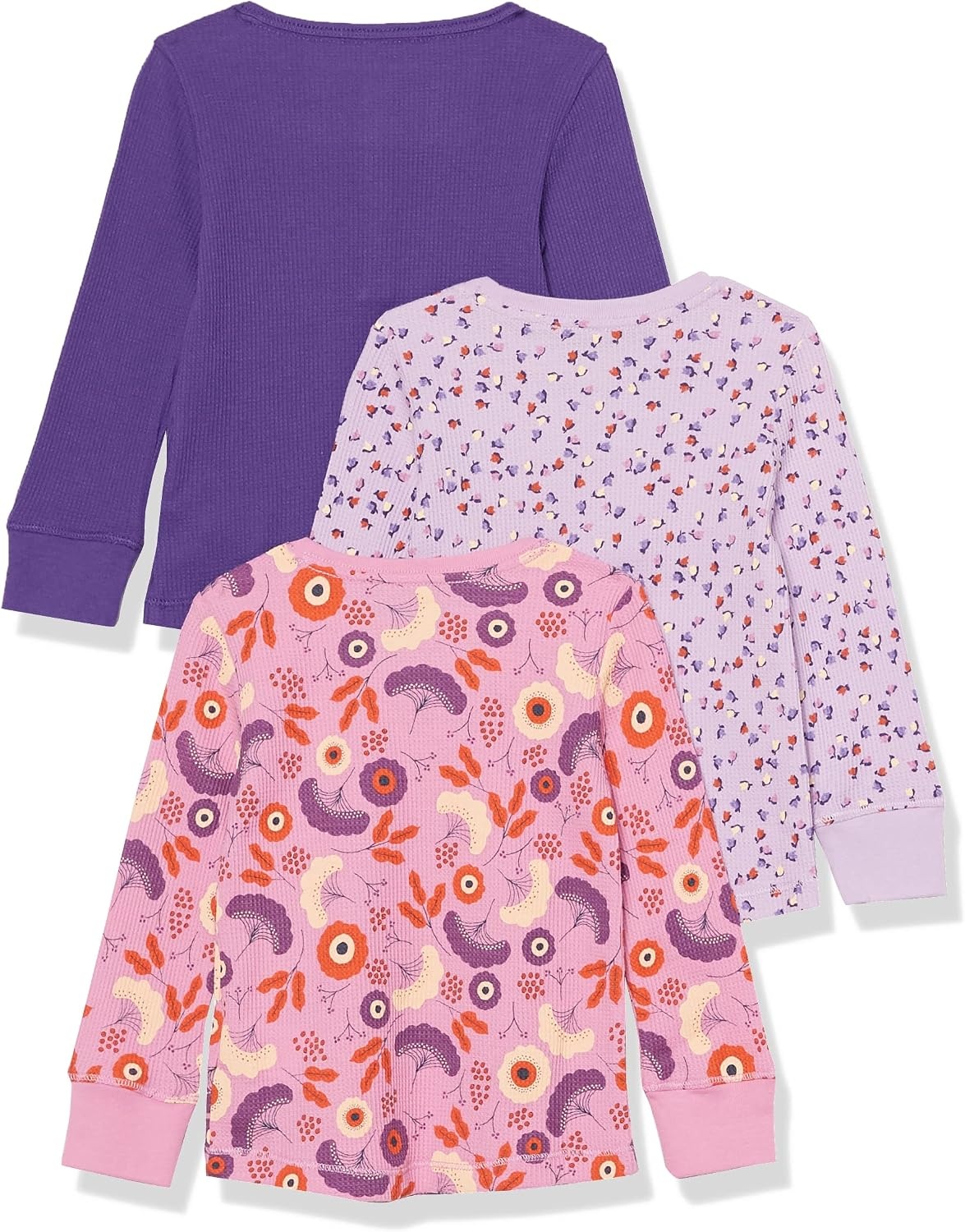 image:imageAmazon Essentials Girls and Toddlers LongSleeve Knit Thermal TShirts Pack of 3Purple Folk Floral