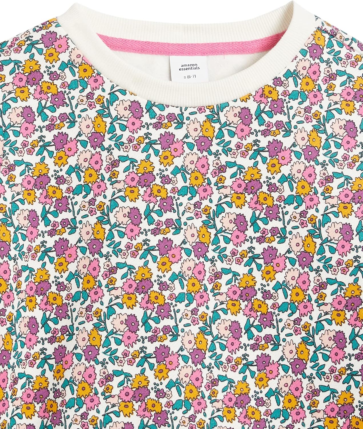 image:imageAmazon Essentials Girls and Toddlers Relaxed Fit Fleece Crewneck Pullover Sweatshirts Pack of 2PinkWhite Ditsy Floral