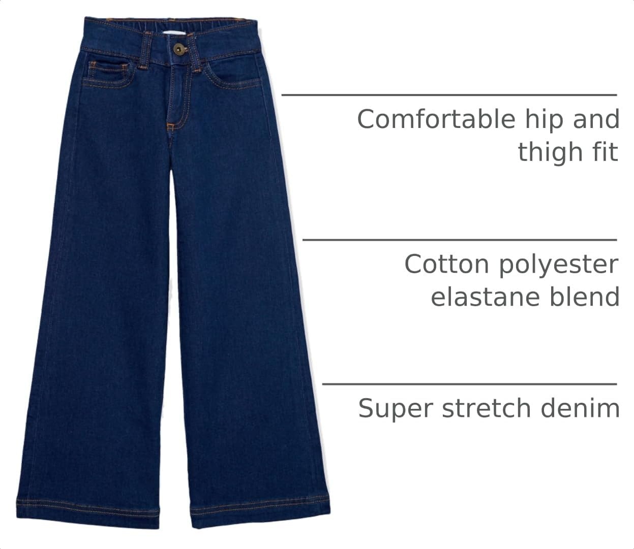 image:imageAmazon Essentials Girls and Toddlers Wide Leg Jeans with Elastic WaistDark Indigo