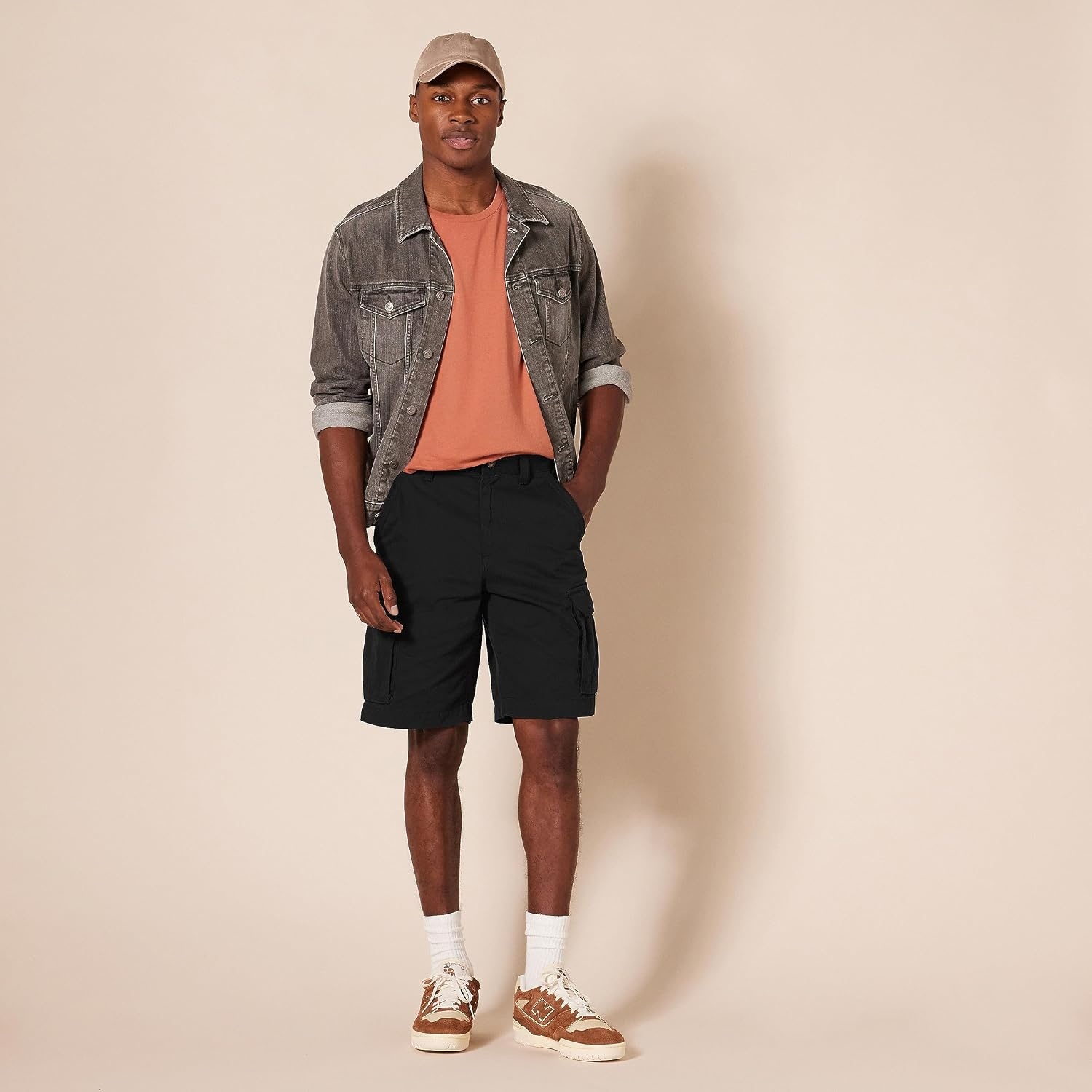 image:imageAmazon Essentials Mens 10 ClassicFit Cotton Twill Cargo Shorts Multiple Pockets Available in Big amp TallBlack