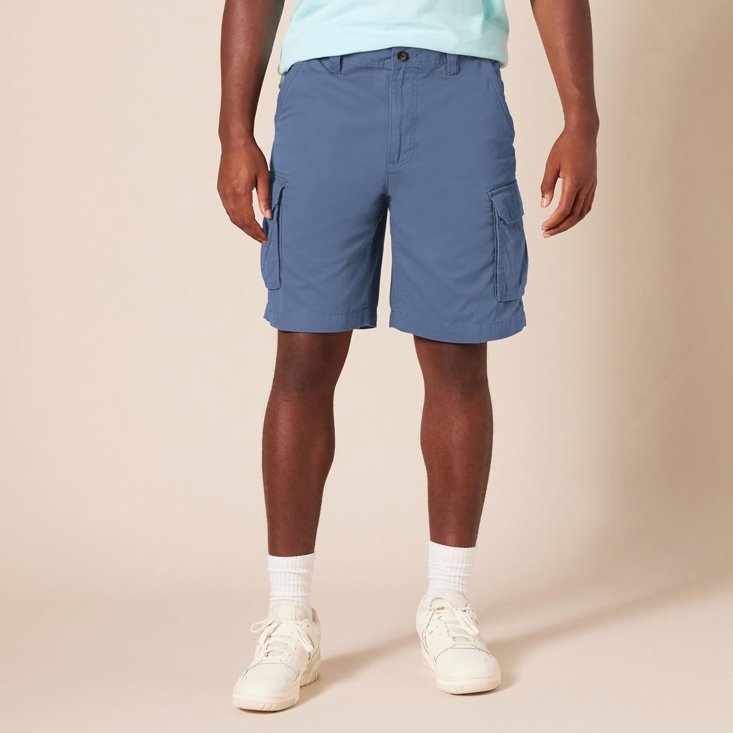 image:imageAmazon Essentials Mens 10 ClassicFit Cotton Twill Cargo Shorts Multiple Pockets Available in Big amp TallBlue