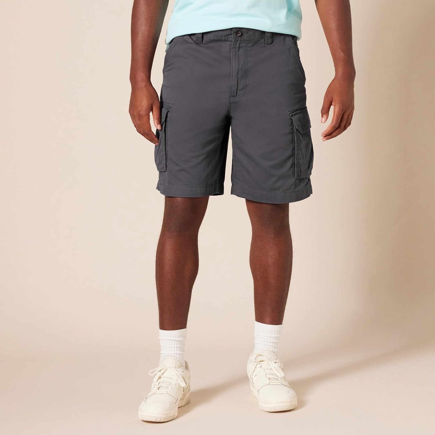 image:imageAmazon Essentials Mens 10 ClassicFit Cotton Twill Cargo Shorts Multiple Pockets Available in Big amp TallGrey