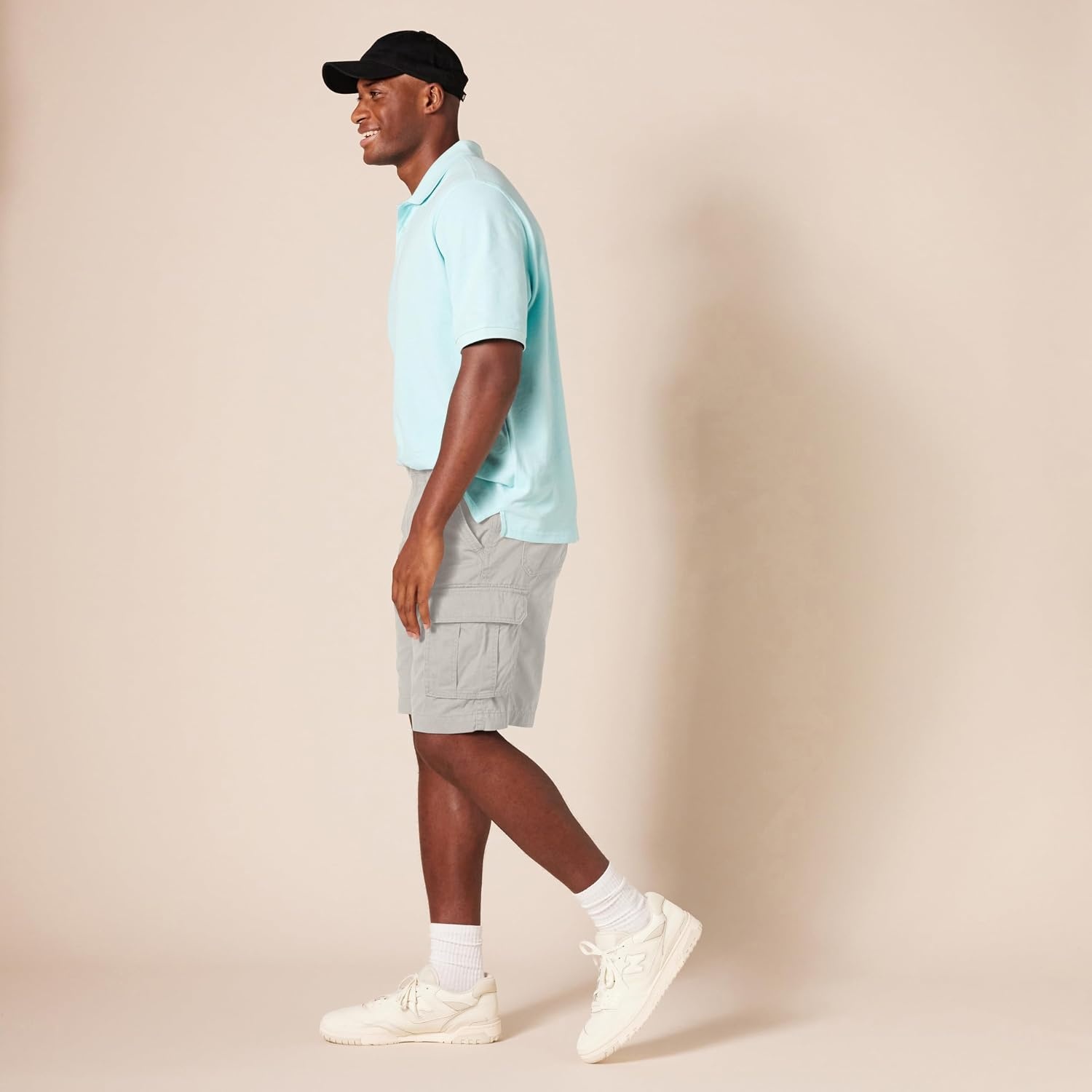 image:imageAmazon Essentials Mens 10 ClassicFit Cotton Twill Cargo Shorts Multiple Pockets Available in Big amp TallLight Grey