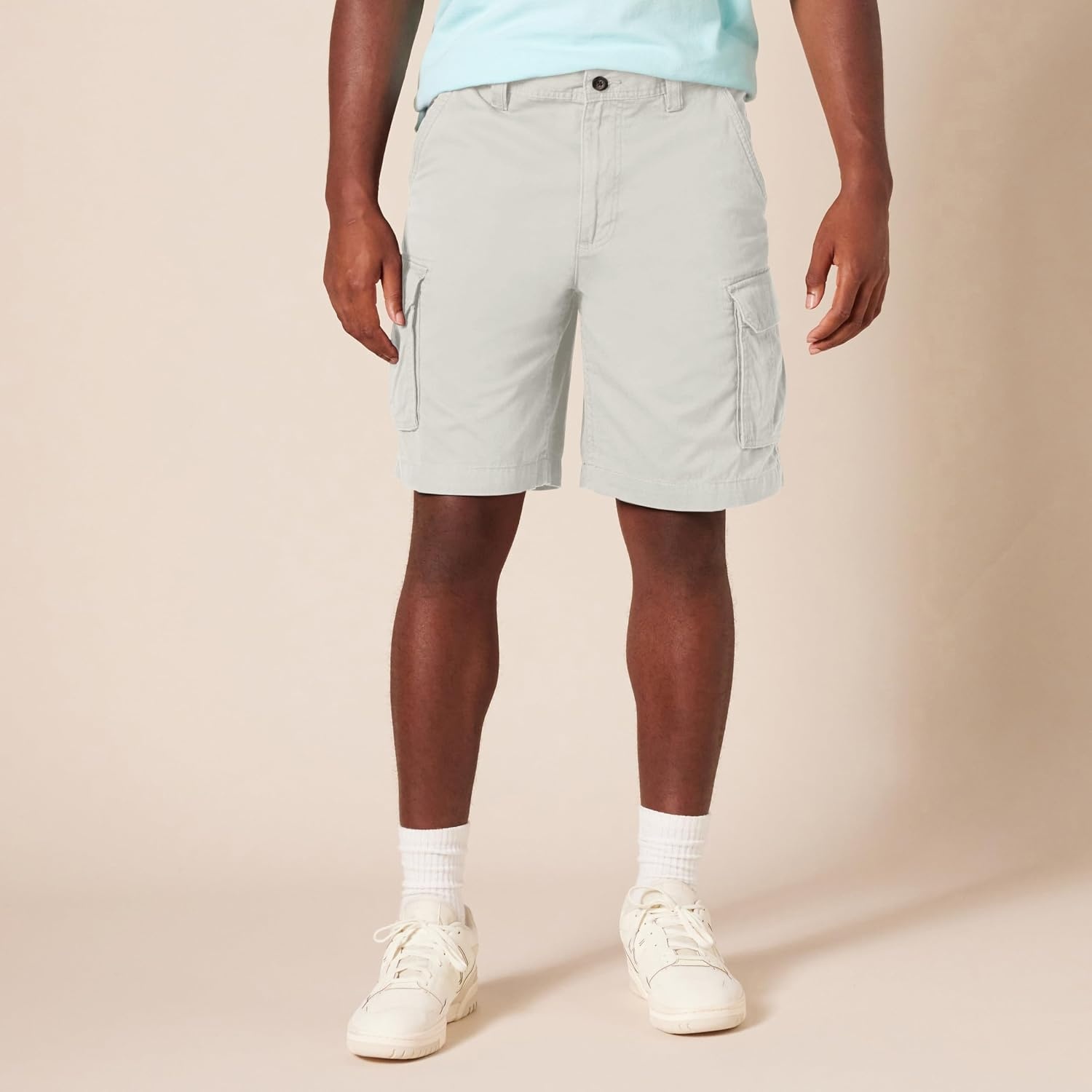 image:imageAmazon Essentials Mens 10 ClassicFit Cotton Twill Cargo Shorts Multiple Pockets Available in Big amp TallSilver