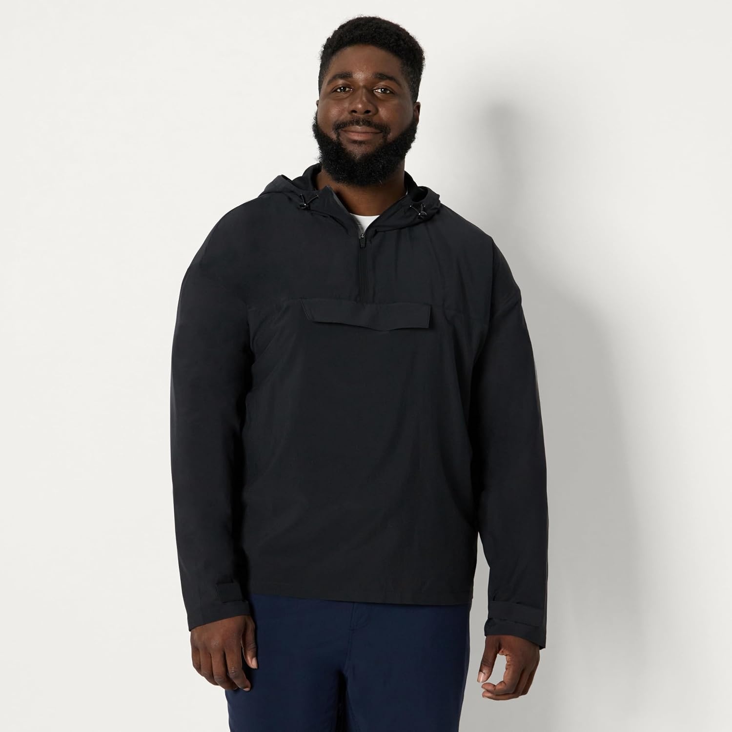 image:imageAmazon Essentials Mens Athletic Lightweight Stretch Woven Colorblock Anorak JacketBlack