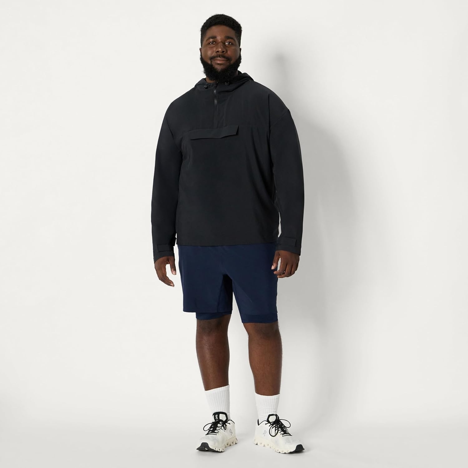 image:imageAmazon Essentials Mens Athletic Lightweight Stretch Woven Colorblock Anorak JacketBlack