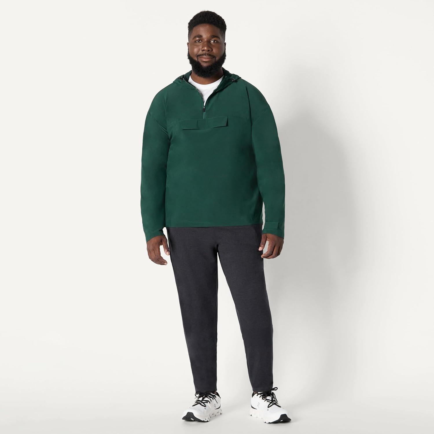 image:imageAmazon Essentials Mens Athletic Lightweight Stretch Woven Colorblock Anorak JacketDark Green