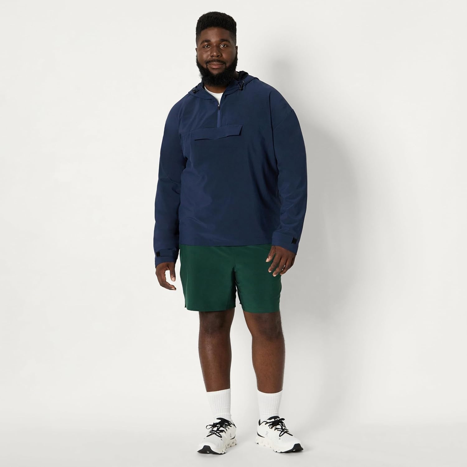 image:imageAmazon Essentials Mens Athletic Lightweight Stretch Woven Colorblock Anorak JacketNavy