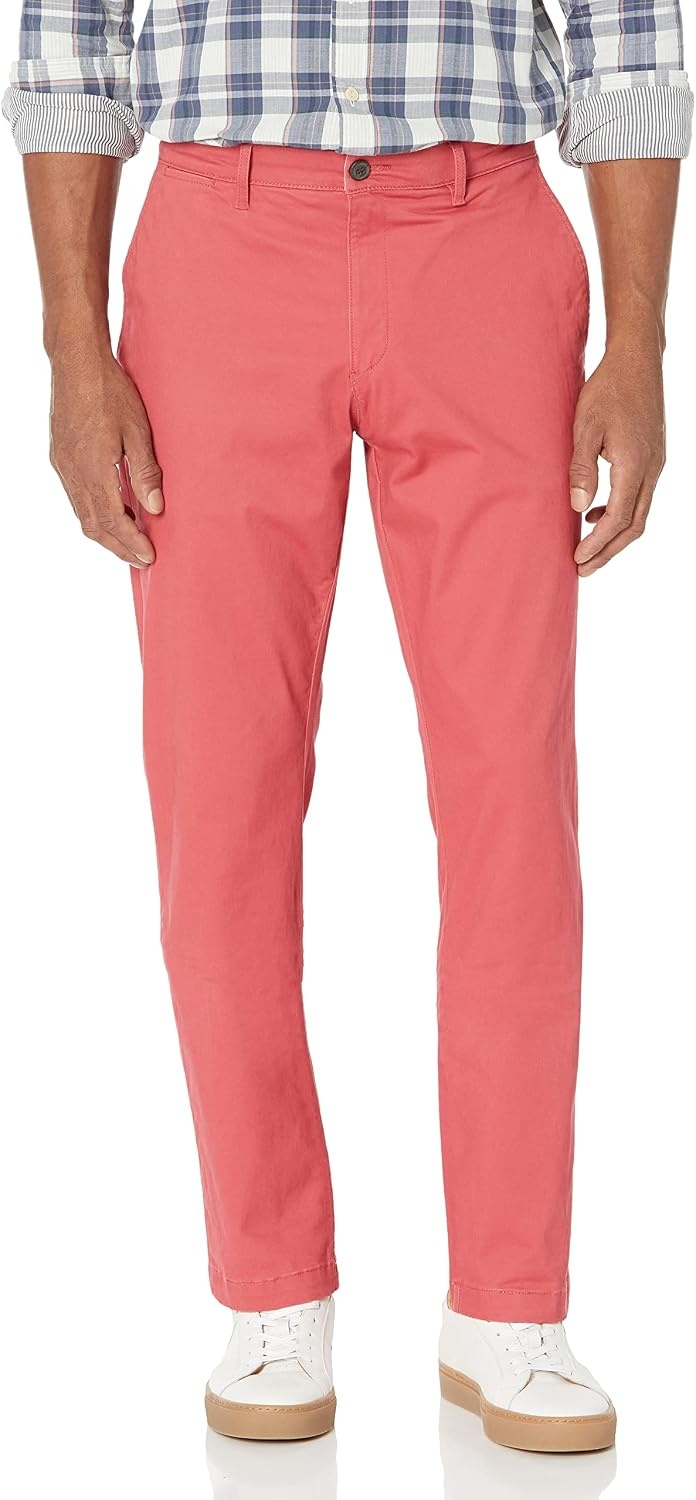 image:imageAmazon Essentials Mens AthleticFit Chino PantsWashed Red