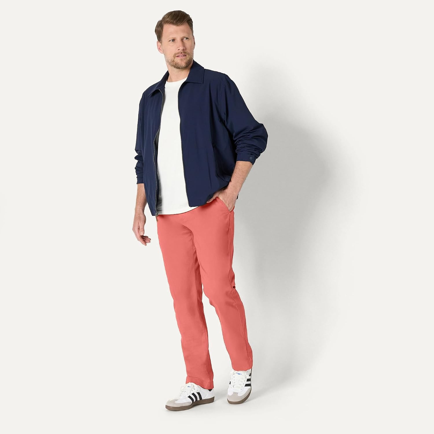 image:imageAmazon Essentials Mens AthleticFit Chino PantsWashed Red