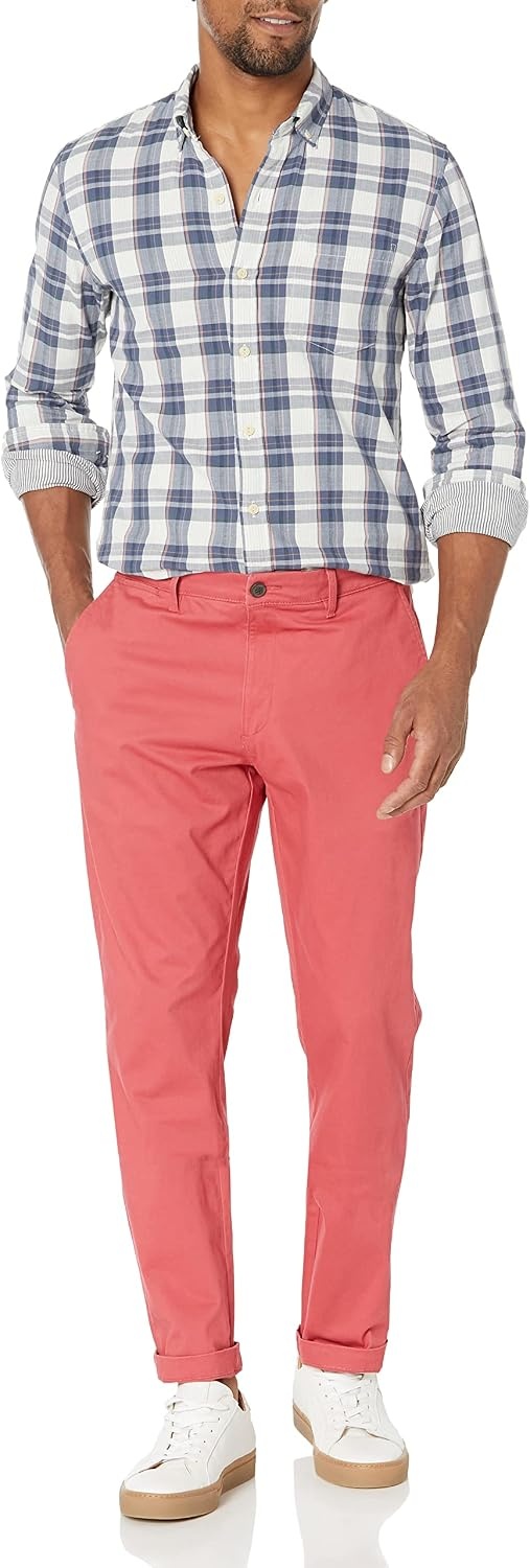 image:imageAmazon Essentials Mens AthleticFit Chino PantsWashed Red
