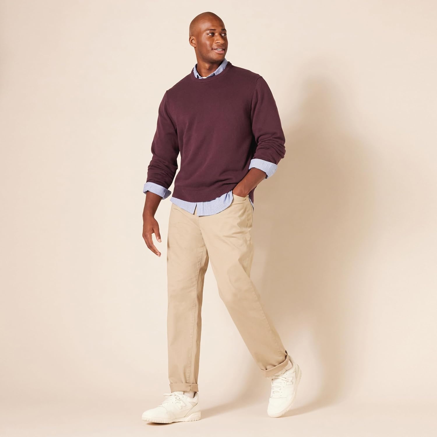 image:imageAmazon Essentials Mens Cable Knit LongSleeve Crewneck Sweater 100 Cotton Big amp Tall Options AvailableBurgundy