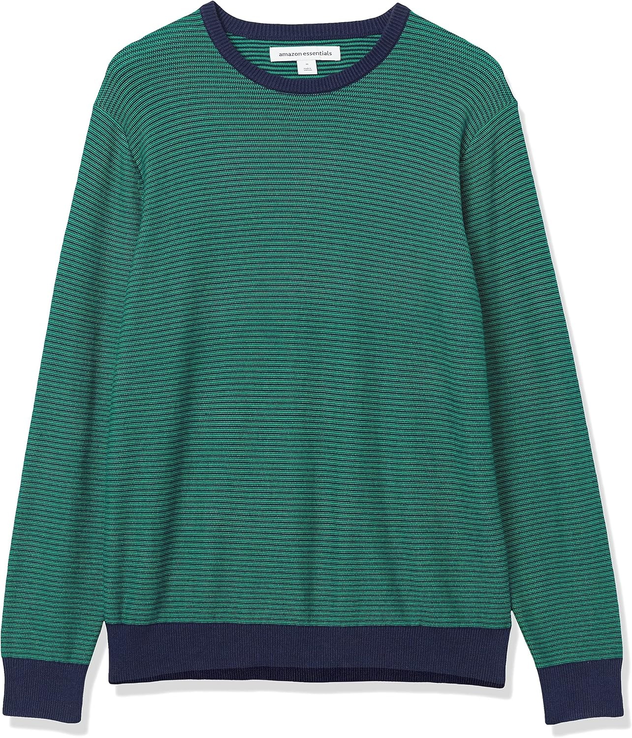 image:imageAmazon Essentials Mens Cable Knit LongSleeve Crewneck Sweater 100 Cotton Big amp Tall Options AvailableEmerald Green Stripe