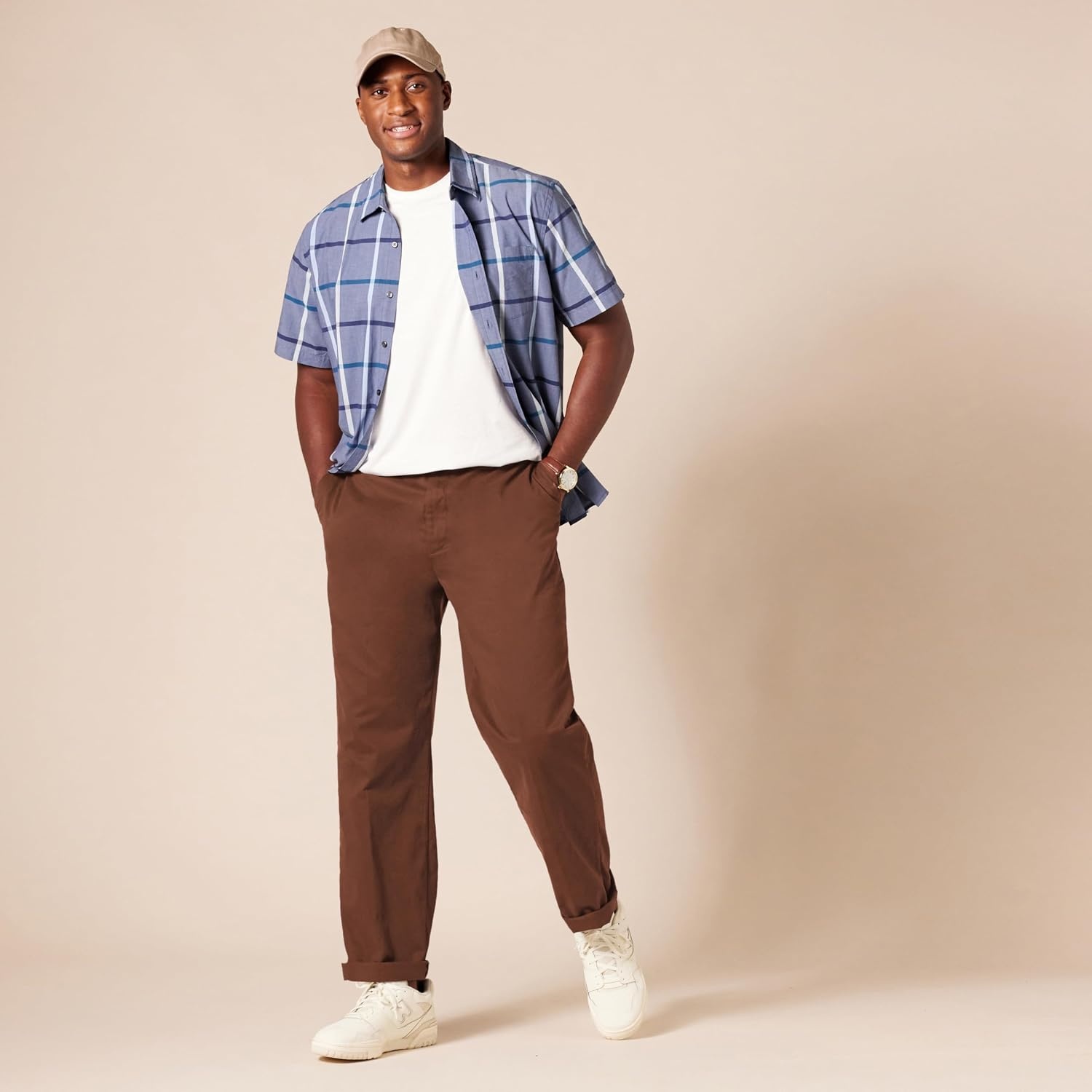 image:imageAmazon Essentials Mens ClassicFit WrinkleResistant FlatFront Stretch Chino PantBrown