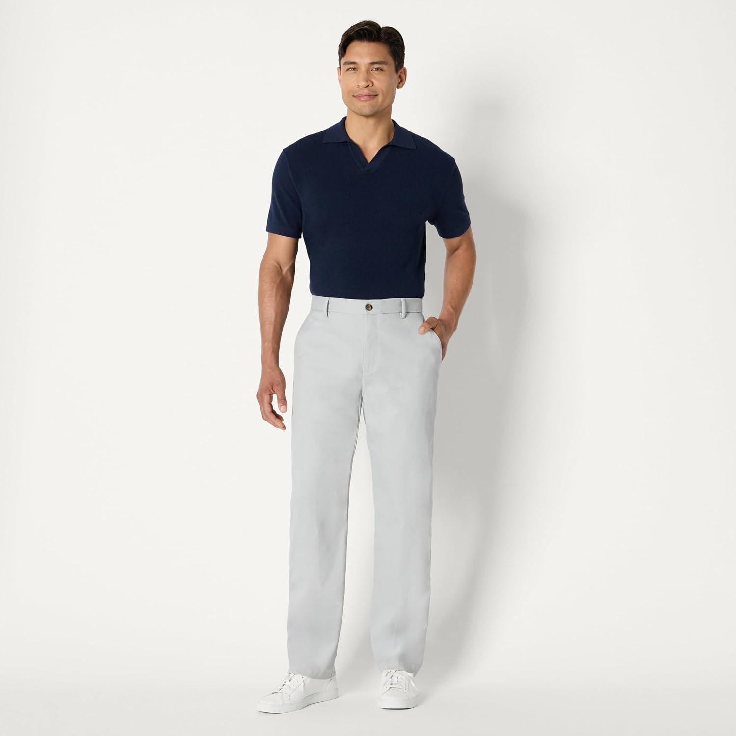 image:imageAmazon Essentials Mens ClassicFit WrinkleResistant FlatFront Stretch Chino PantGrey