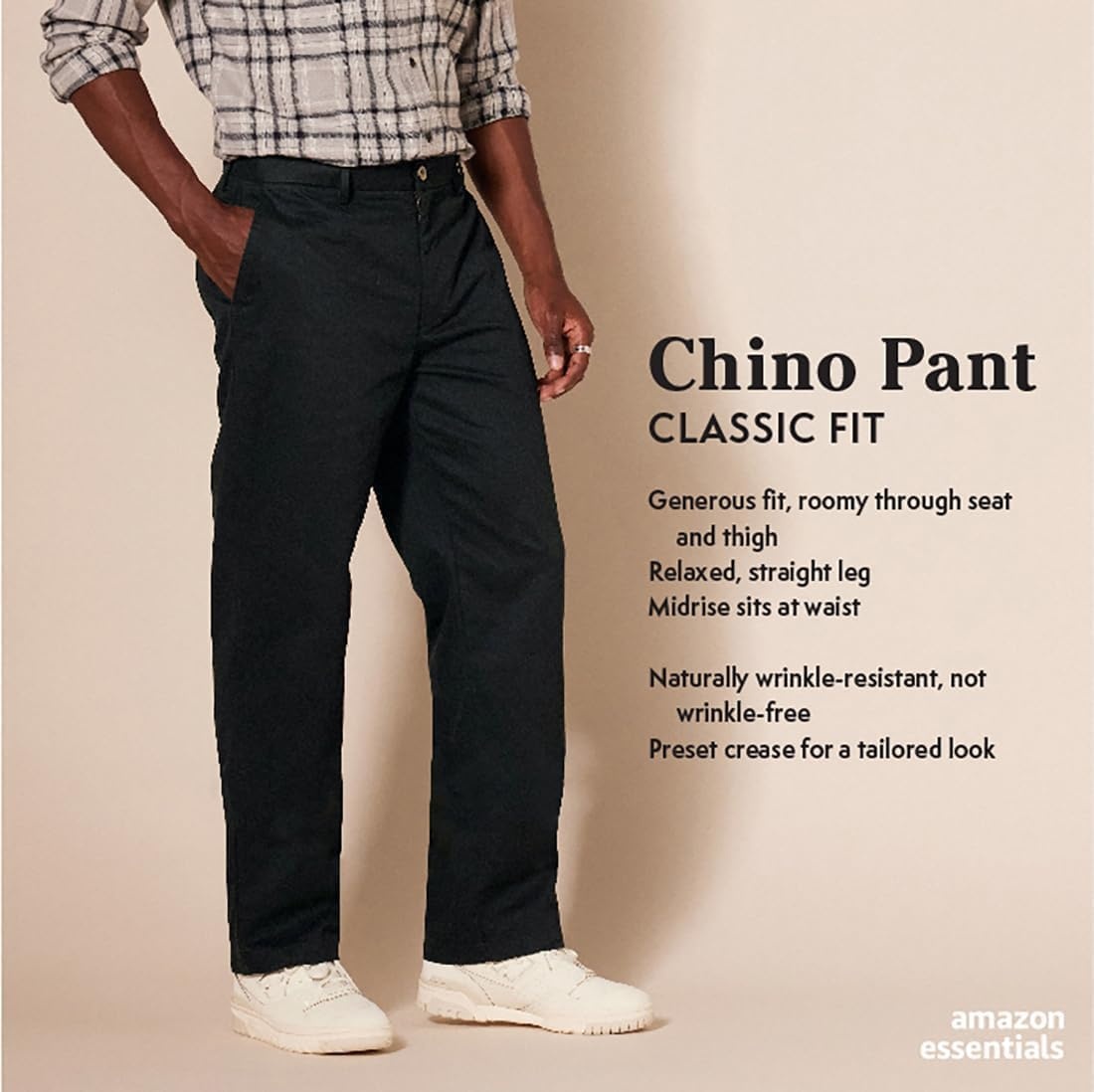 image:imageAmazon Essentials Mens ClassicFit WrinkleResistant FlatFront Stretch Chino PantGrey