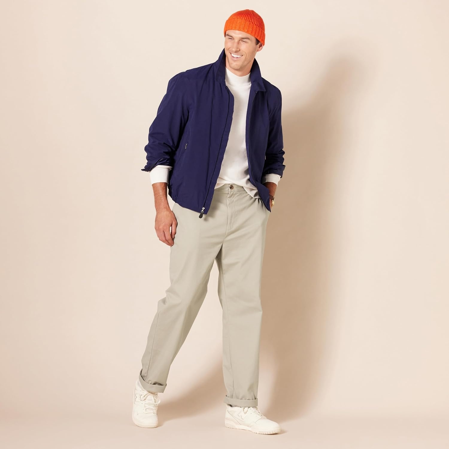 image:imageAmazon Essentials Mens ClassicFit WrinkleResistant FlatFront Stretch Chino PantKhaki Beige