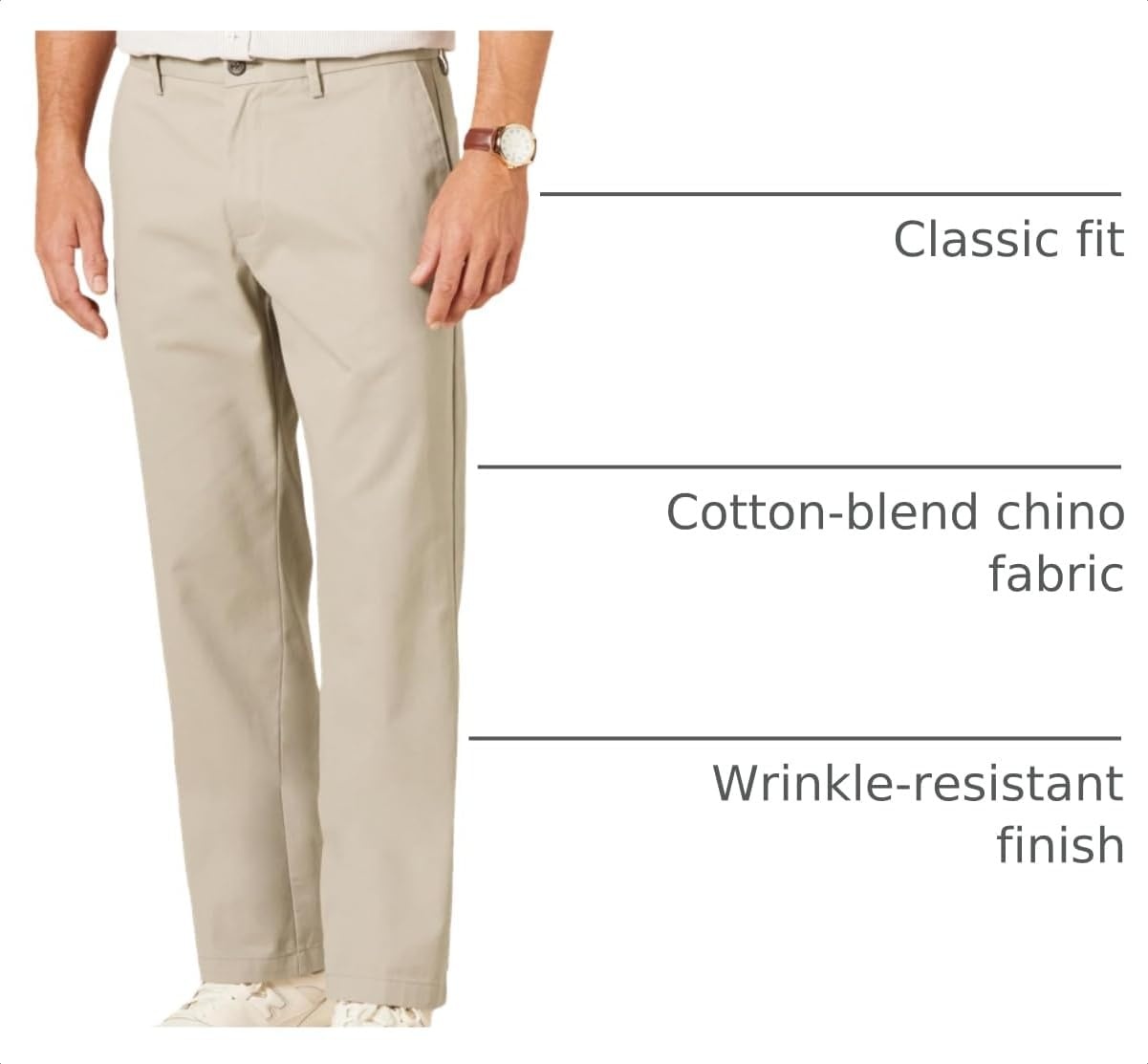 image:imageAmazon Essentials Mens ClassicFit WrinkleResistant FlatFront Stretch Chino PantKhaki Beige