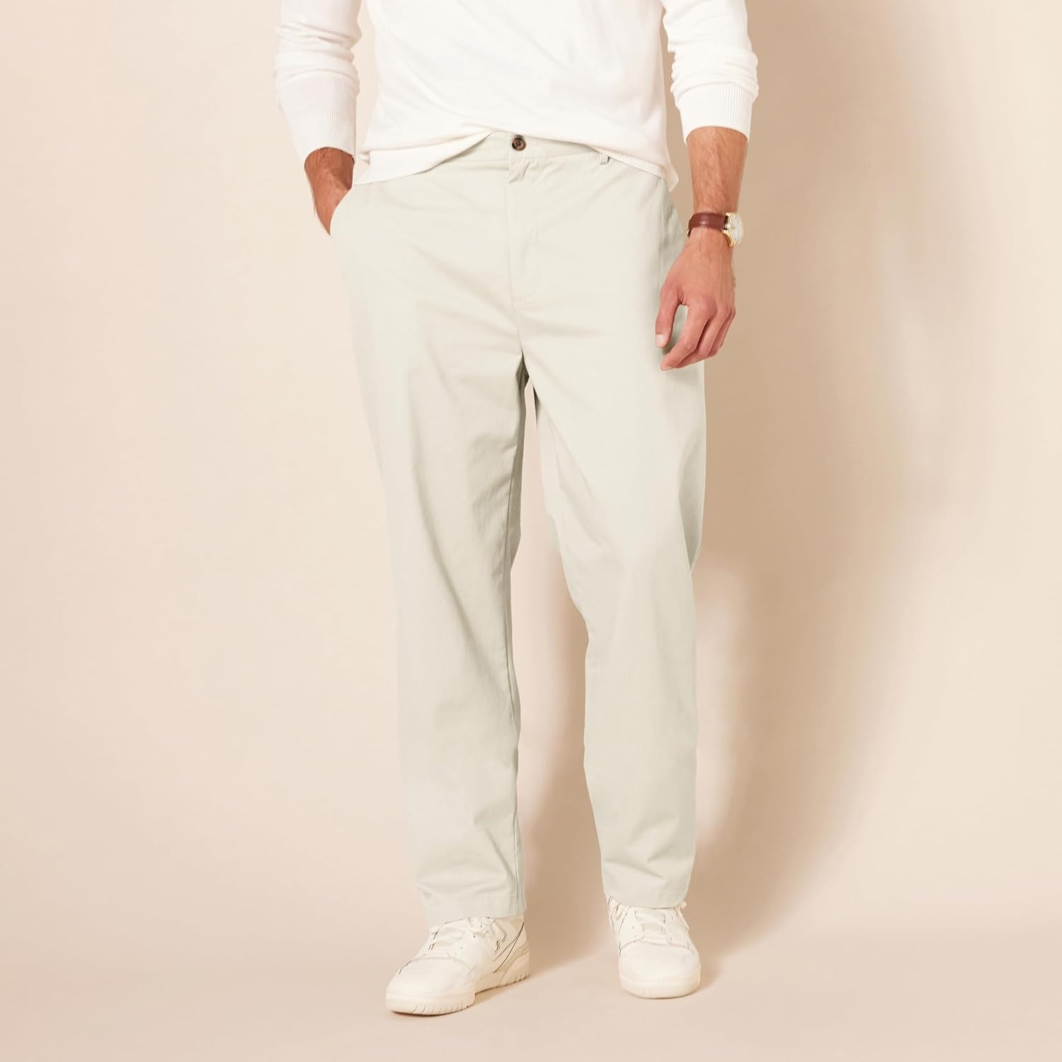 image:imageAmazon Essentials Mens ClassicFit WrinkleResistant FlatFront Stretch Chino PantStone
