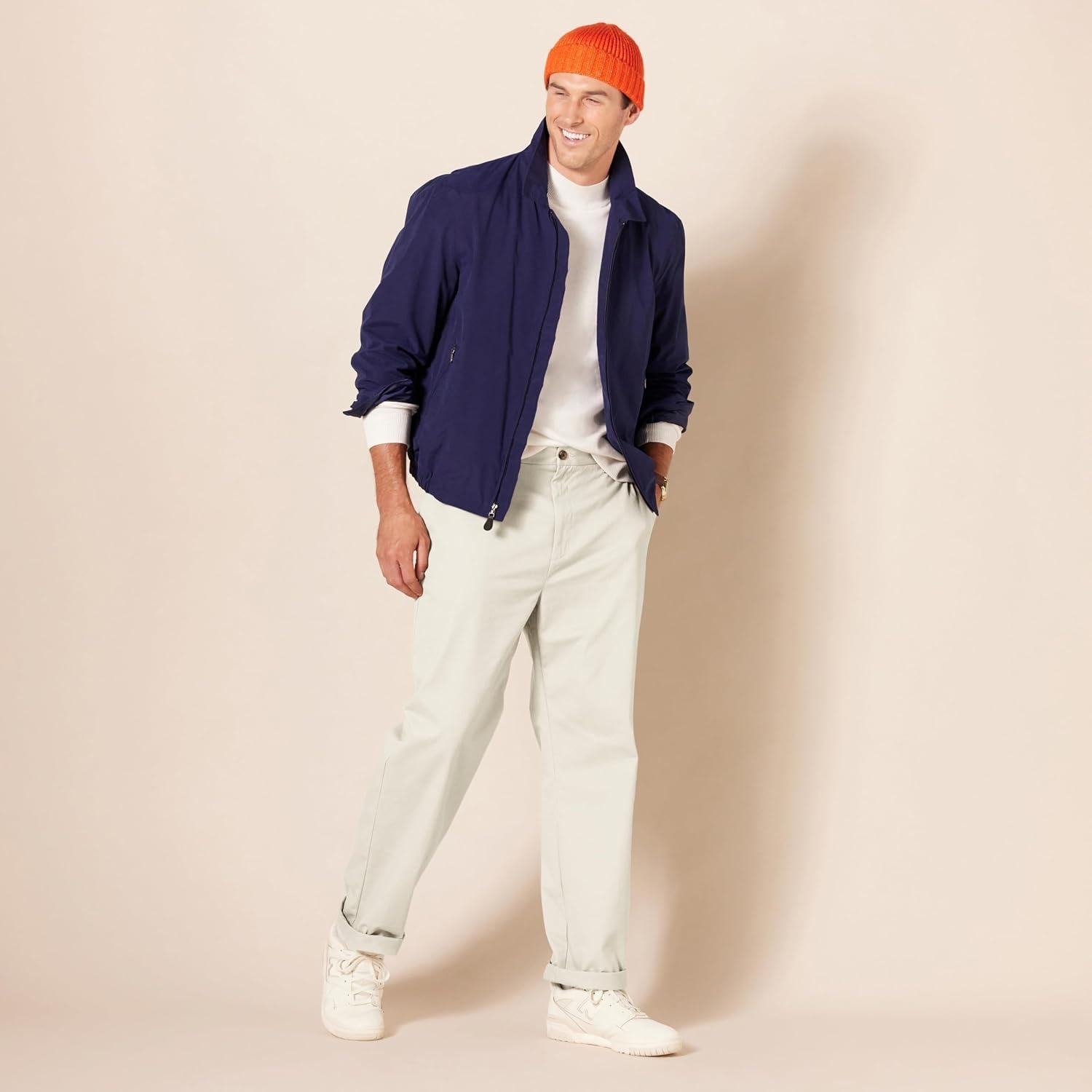 image:imageAmazon Essentials Mens ClassicFit WrinkleResistant FlatFront Stretch Chino PantStone