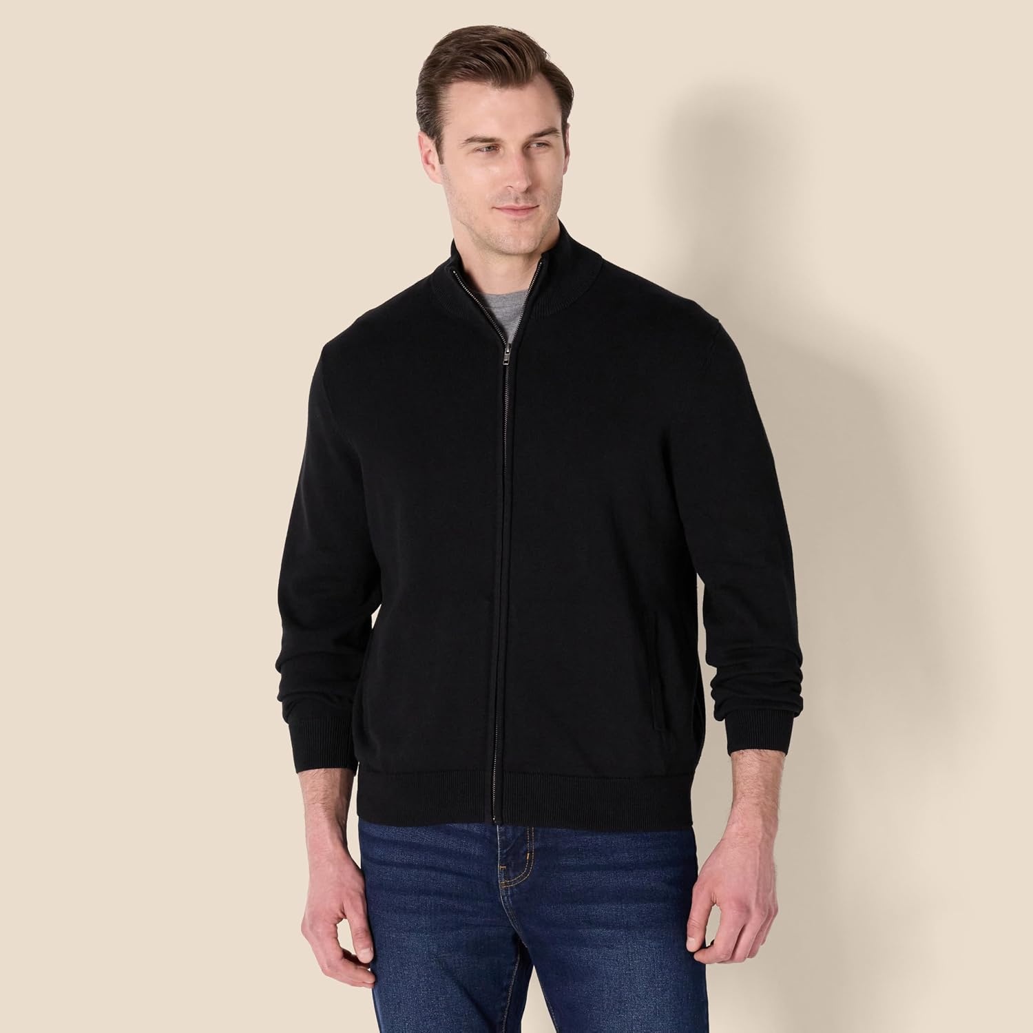 image:imageAmazon Essentials Mens FullZip Cotton SweaterBlack
