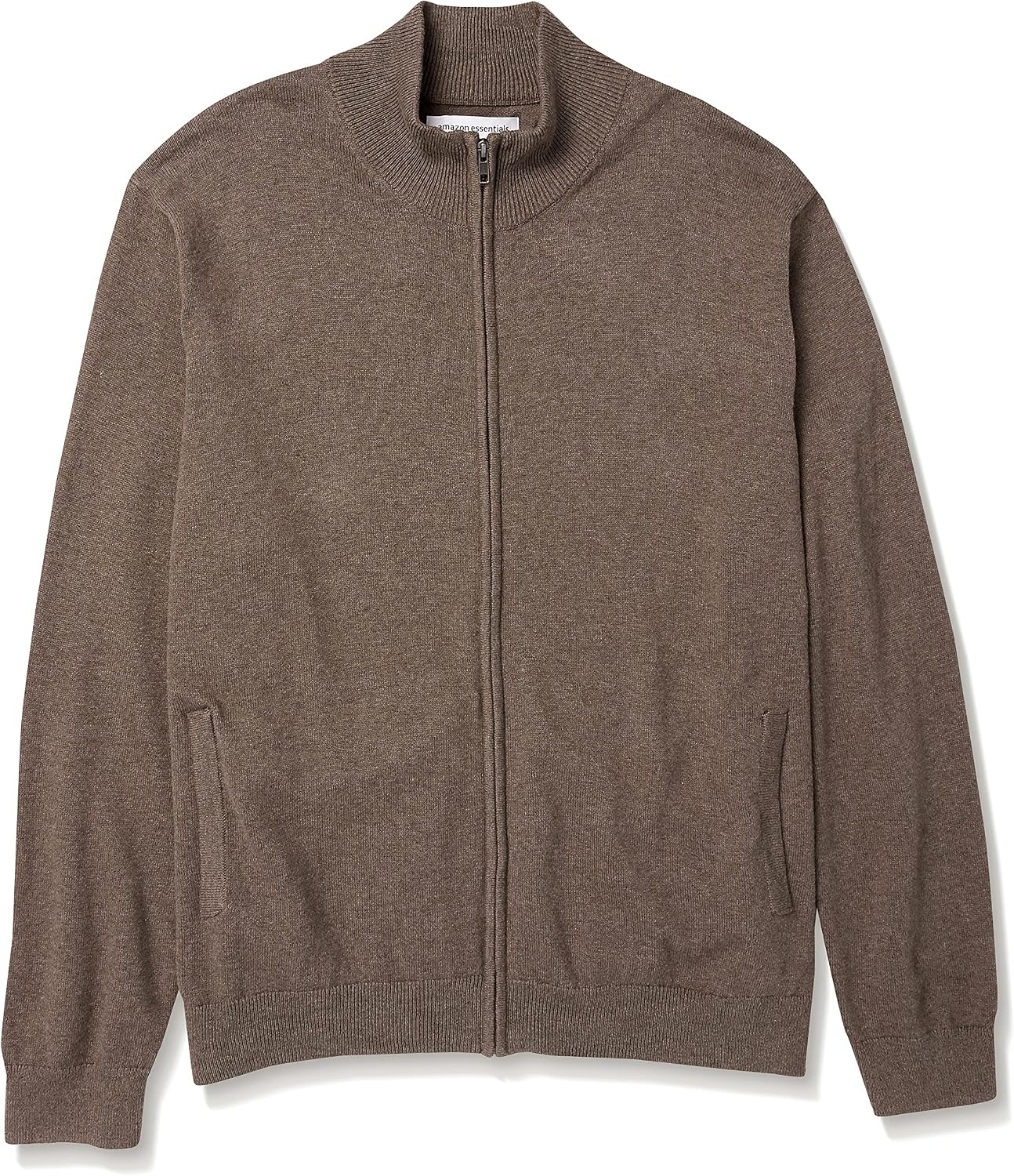 image:imageAmazon Essentials Mens FullZip Cotton SweaterBrown Heather
