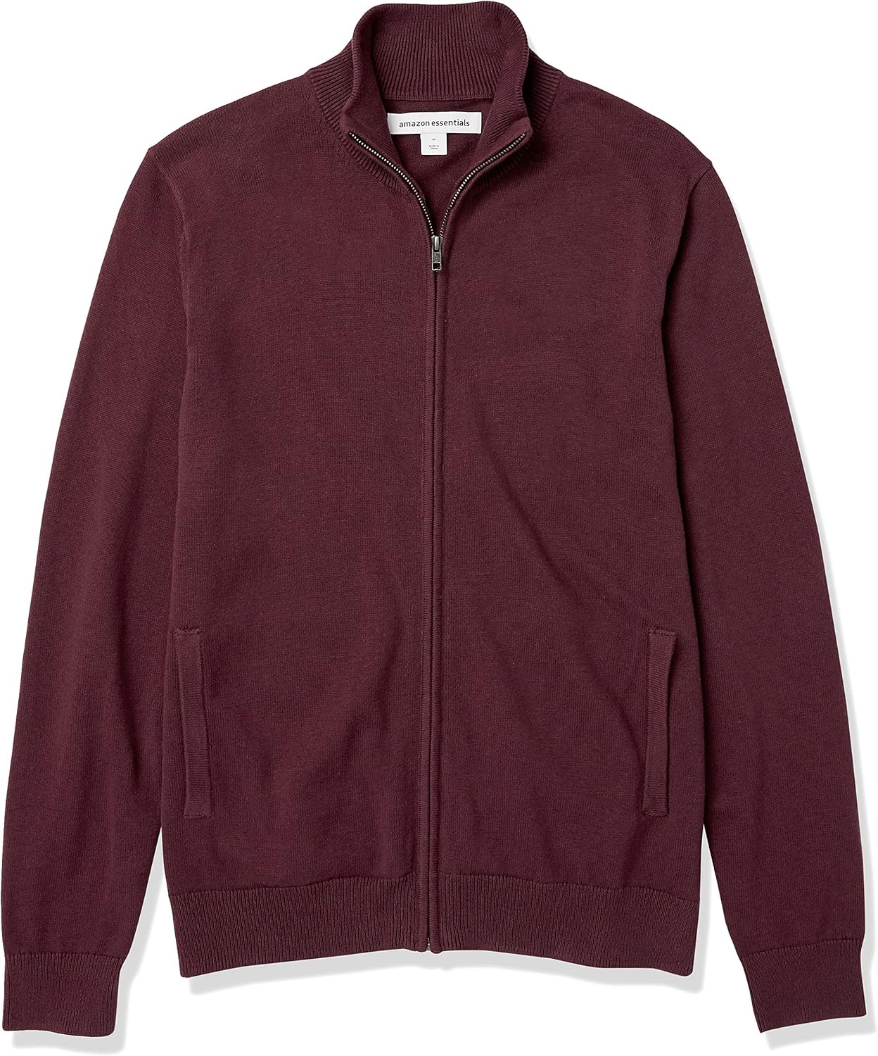 image:imageAmazon Essentials Mens FullZip Cotton SweaterBurgundy