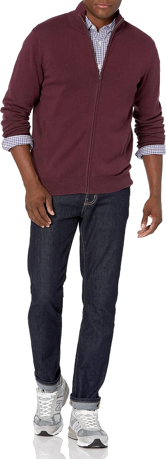 image:imageAmazon Essentials Mens FullZip Cotton SweaterBurgundy