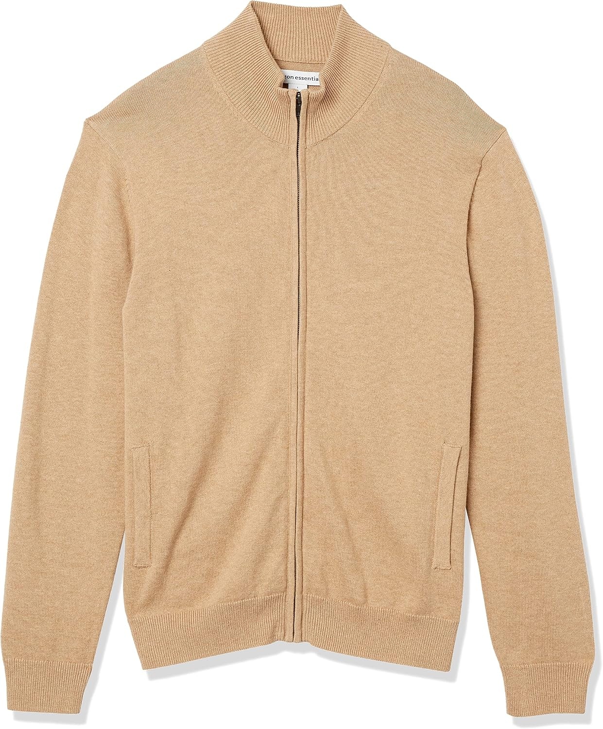image:imageAmazon Essentials Mens FullZip Cotton SweaterCamel Heather