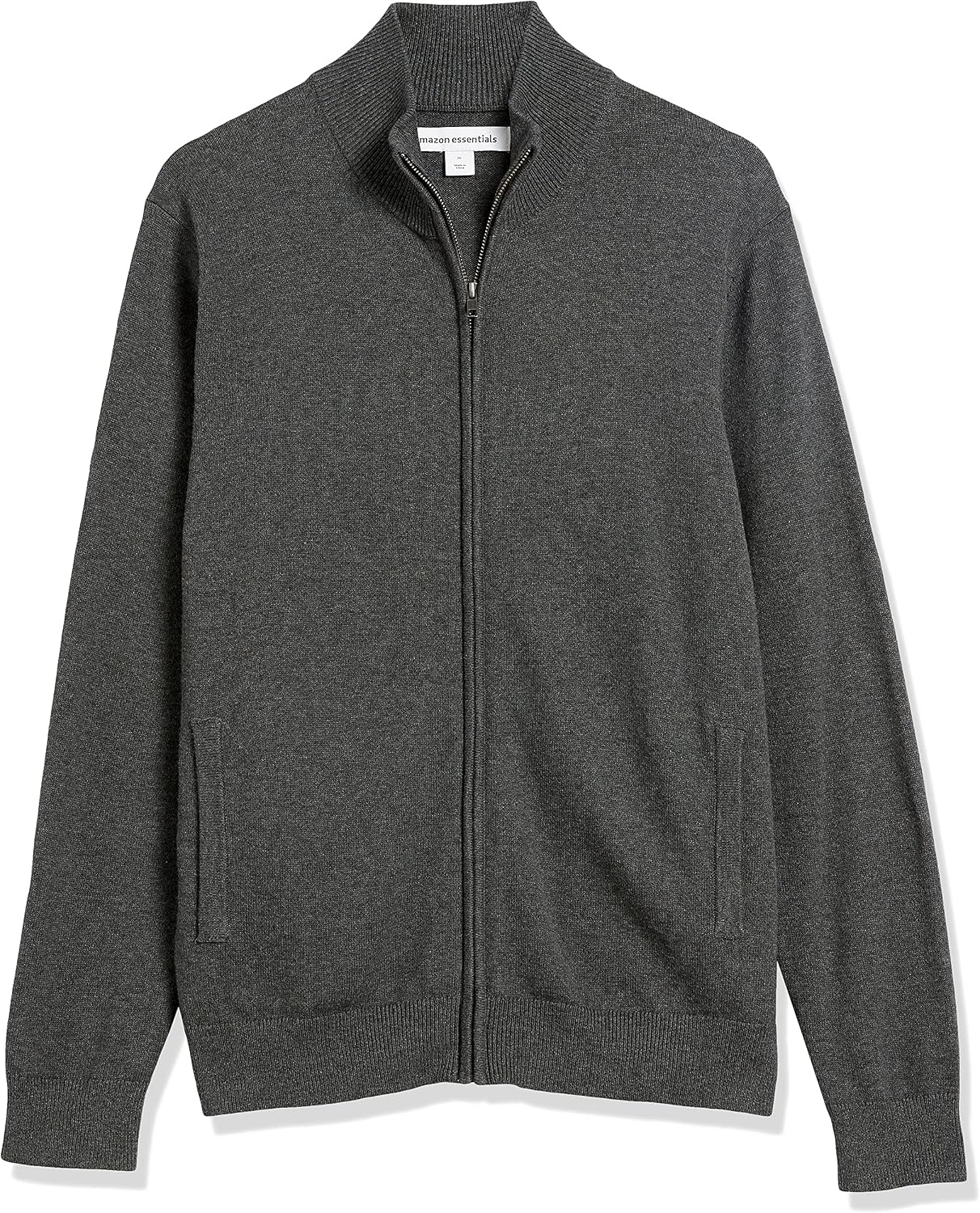 image:imageAmazon Essentials Mens FullZip Cotton SweaterCharcoal Heather
