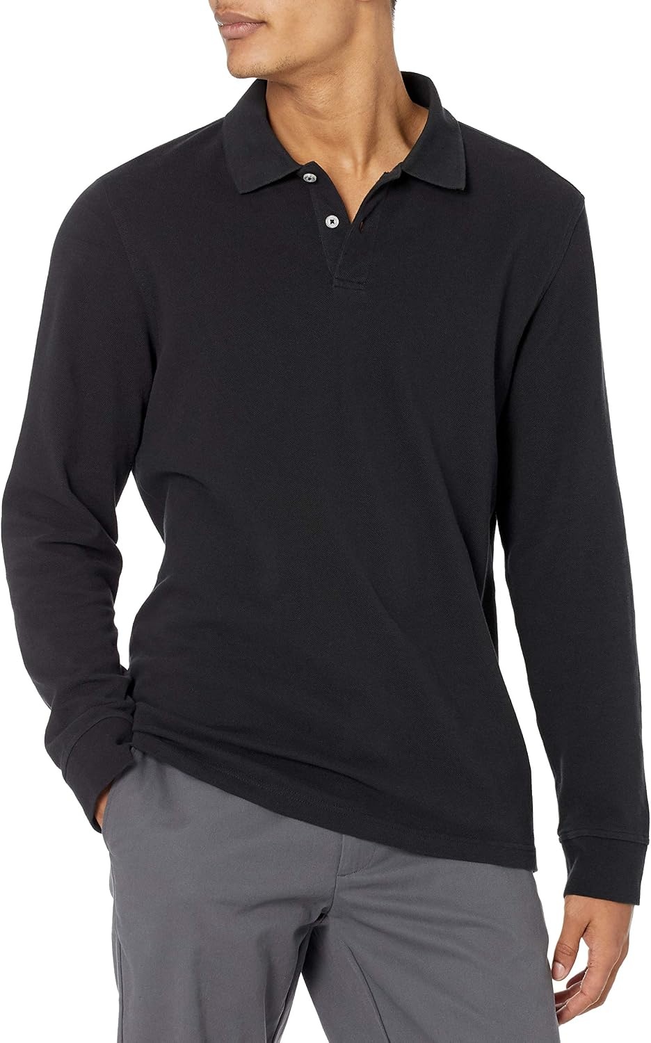 image:imageAmazon Essentials Mens LongSleeve Pique Polo ShirtBlack
