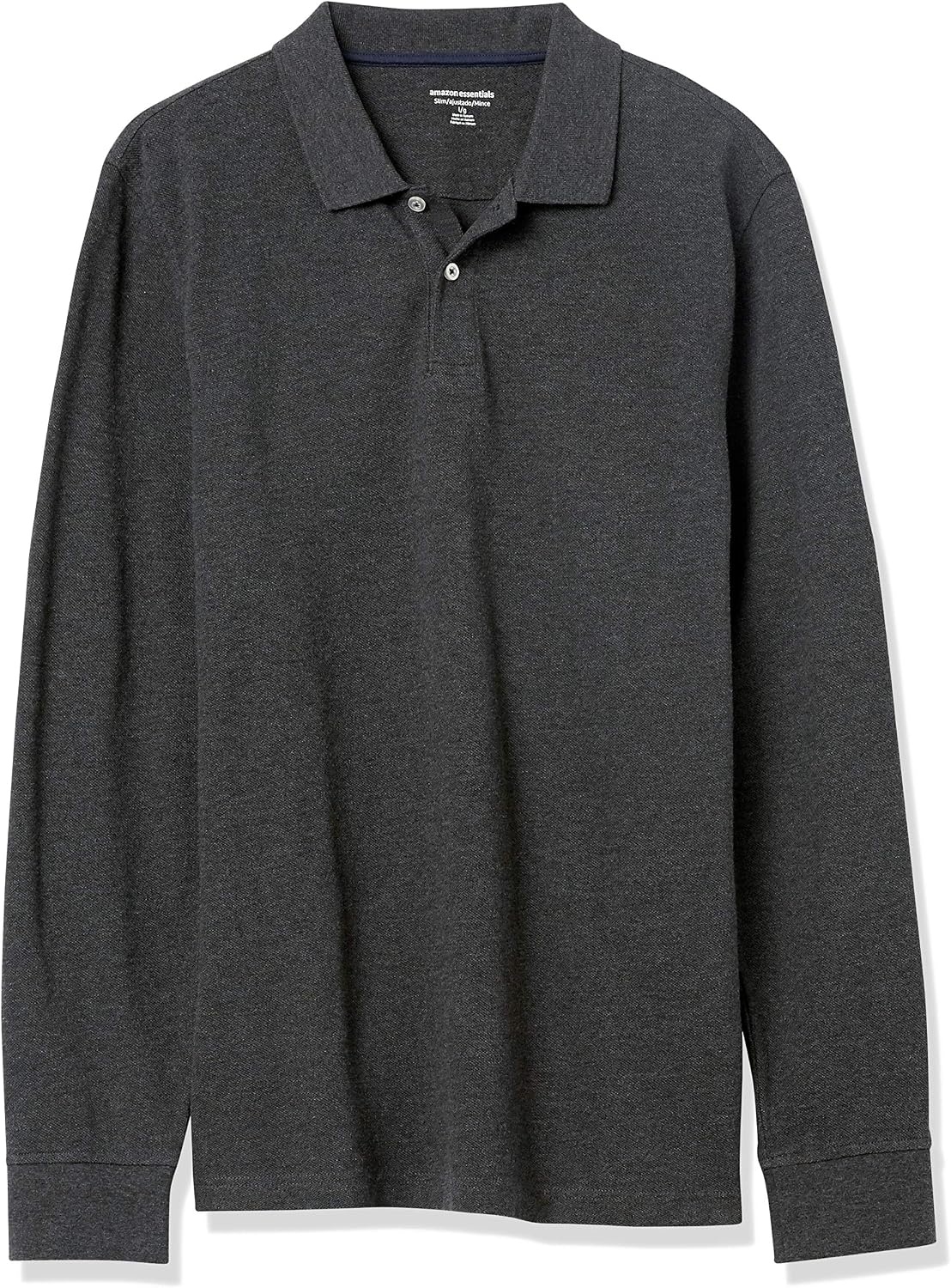 image:imageAmazon Essentials Mens LongSleeve Pique Polo ShirtCharcoal Heather