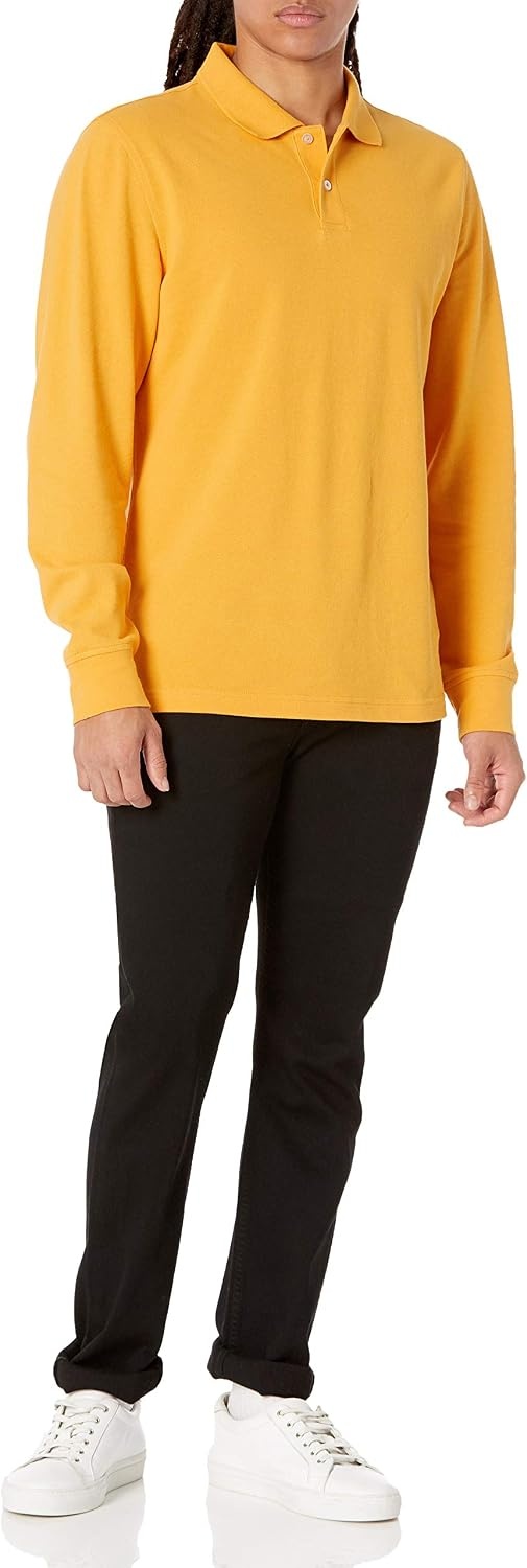 image:imageAmazon Essentials Mens LongSleeve Pique Polo ShirtDark Yellow