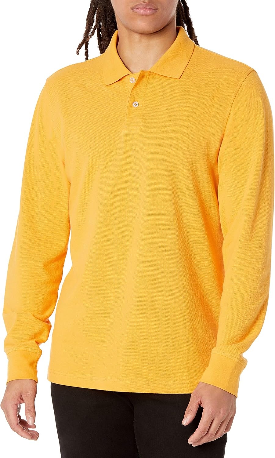 image:imageAmazon Essentials Mens LongSleeve Pique Polo ShirtDark Yellow
