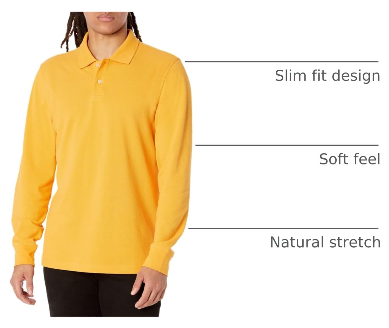 image:imageAmazon Essentials Mens LongSleeve Pique Polo ShirtDark Yellow