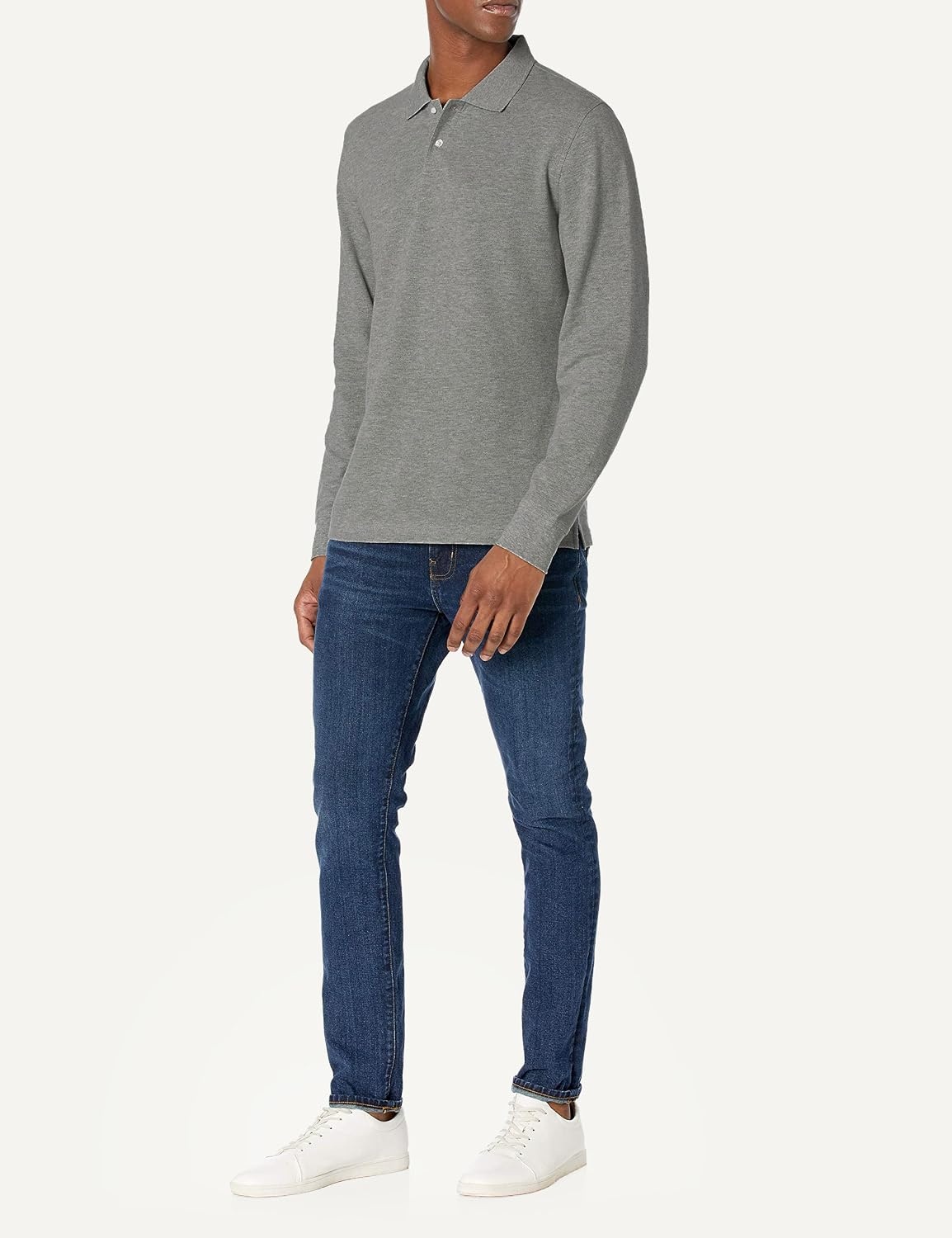 image:imageAmazon Essentials Mens LongSleeve Pique Polo ShirtMedium Grey Heather