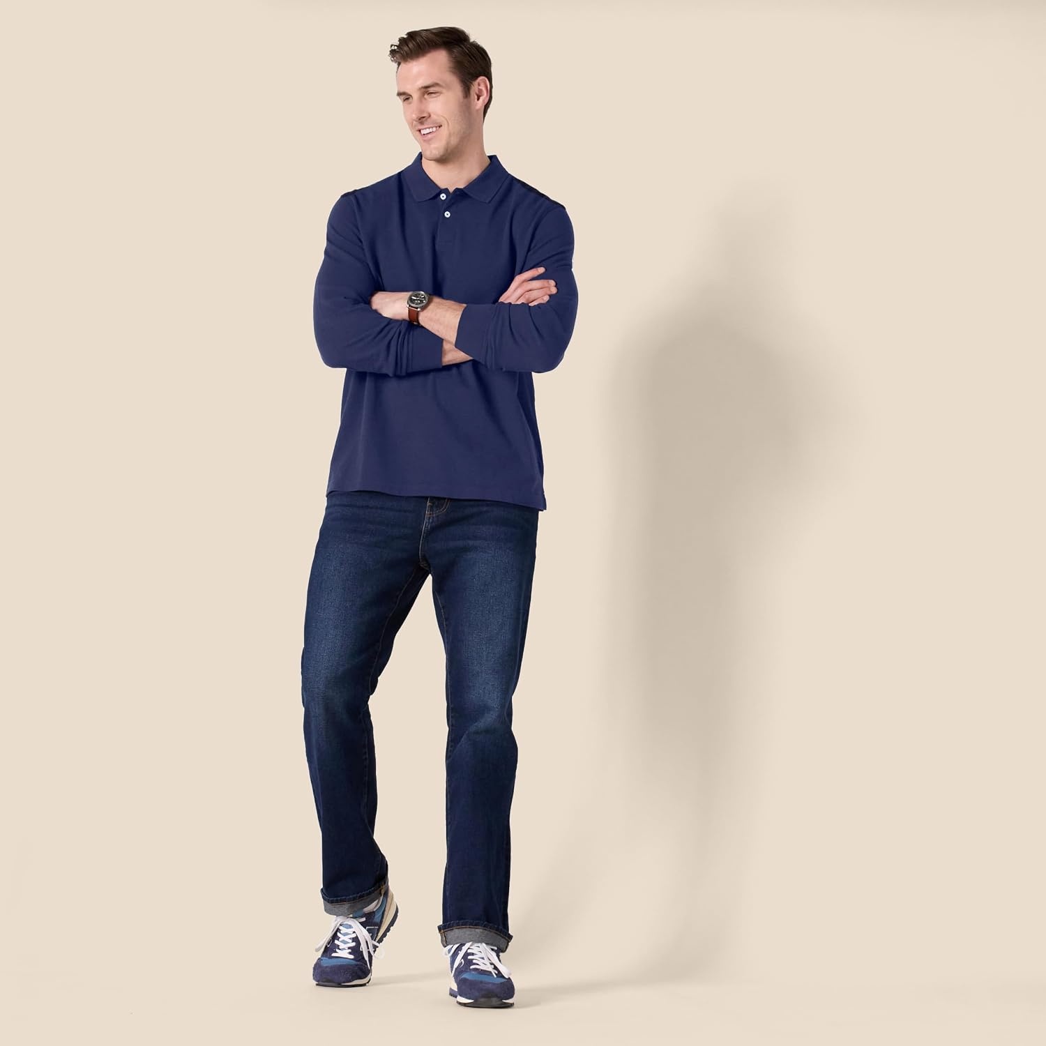 image:imageAmazon Essentials Mens LongSleeve Pique Polo ShirtNavy