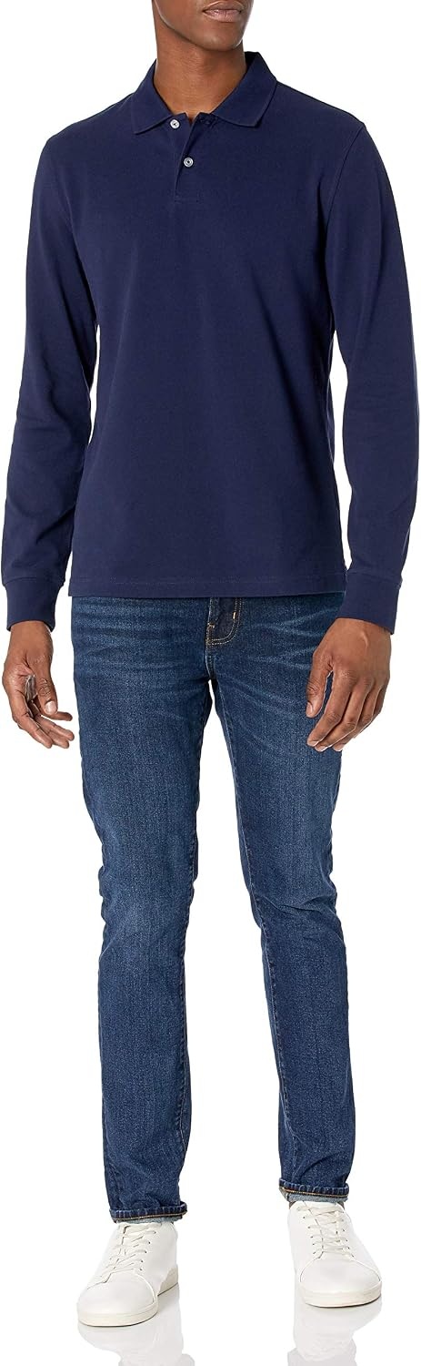image:imageAmazon Essentials Mens LongSleeve Pique Polo ShirtNavy