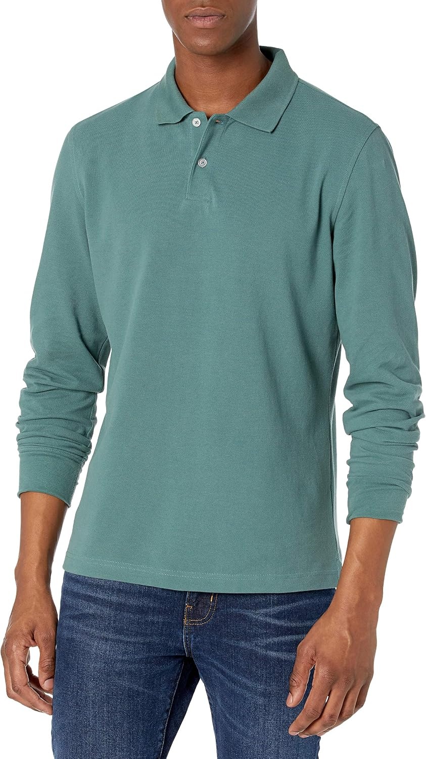 image:imageAmazon Essentials Mens LongSleeve Pique Polo ShirtSage Green