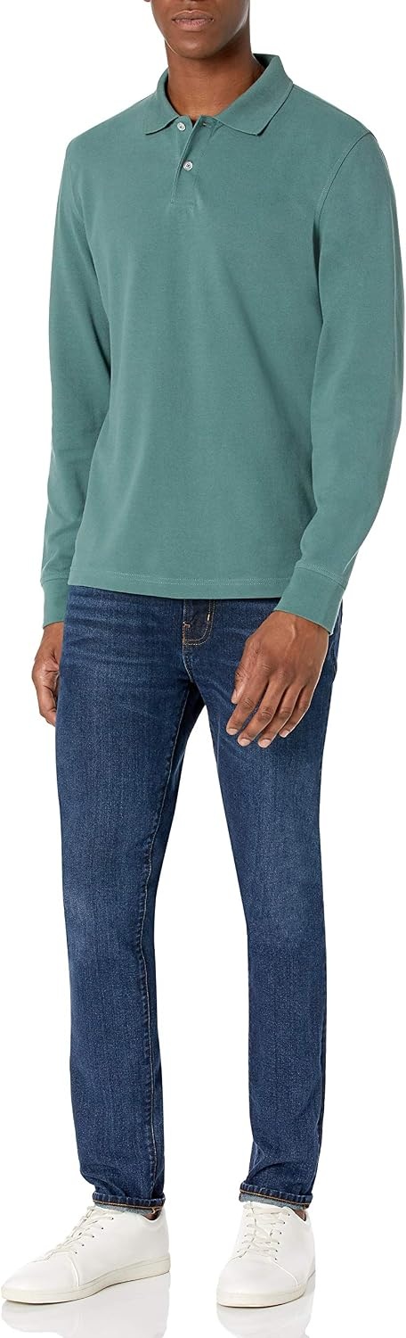 image:imageAmazon Essentials Mens LongSleeve Pique Polo ShirtSage Green