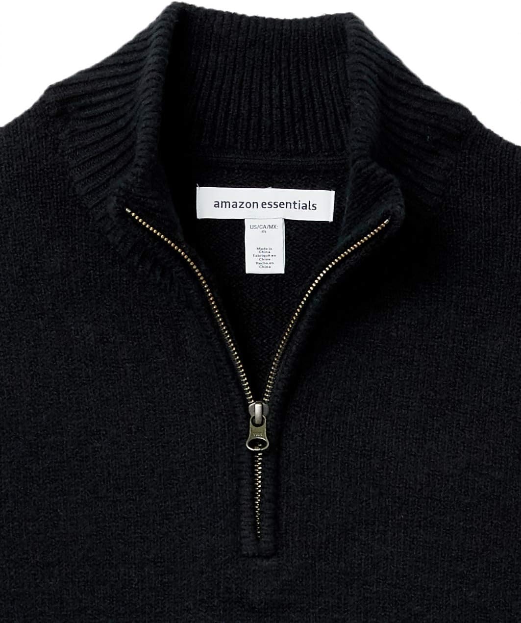 image:imageAmazon Essentials Mens LongSleeve Soft Touch Rib QuarterZip SweaterBlack