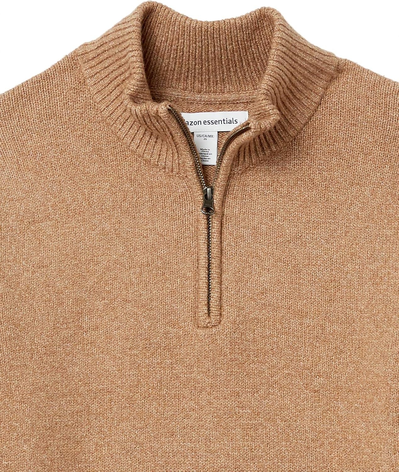 image:imageAmazon Essentials Mens LongSleeve Soft Touch Rib QuarterZip SweaterCamel