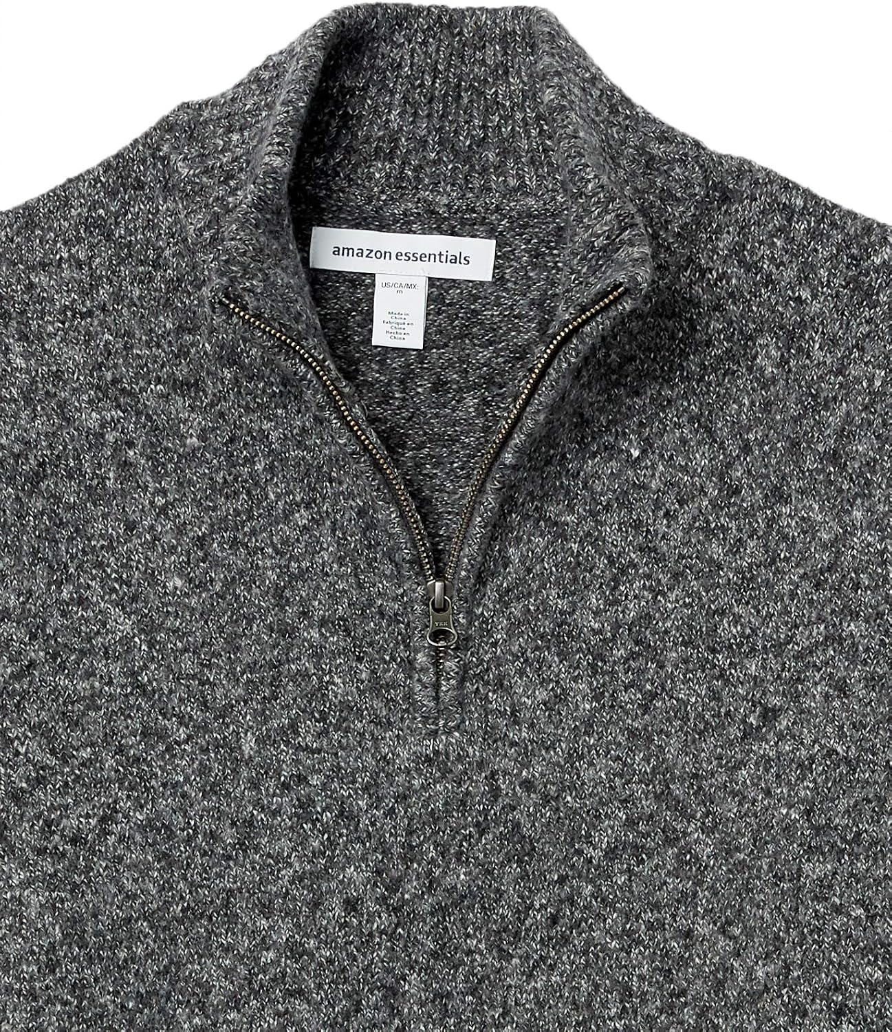 image:imageAmazon Essentials Mens LongSleeve Soft Touch Rib QuarterZip SweaterCharcoal Marl